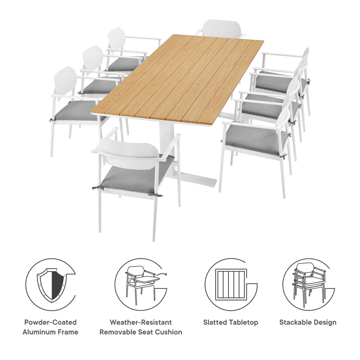Aeris 9-Piece Outdoor Patio Aluminum Dining Set - White