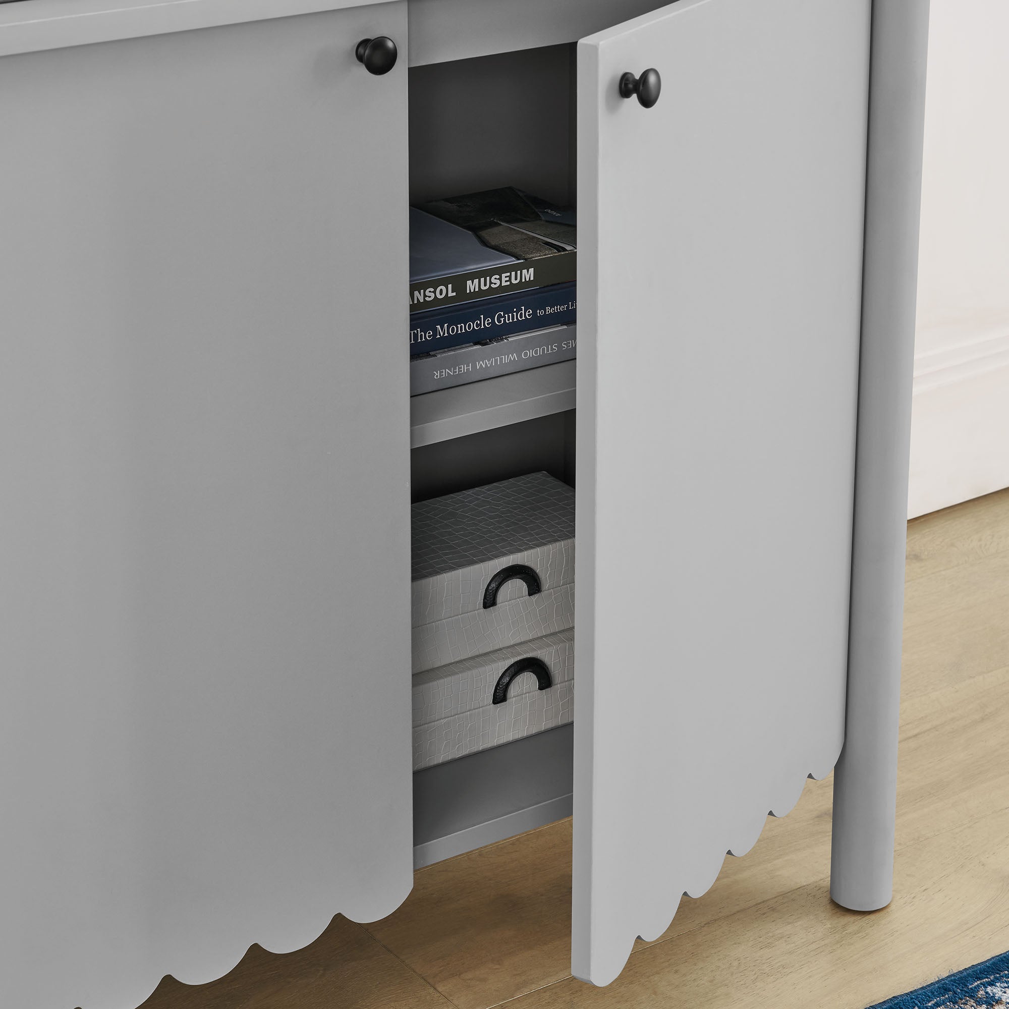 Emmeline 35" 2-Door Scalloped Sideboard Cabinet - Light Gray