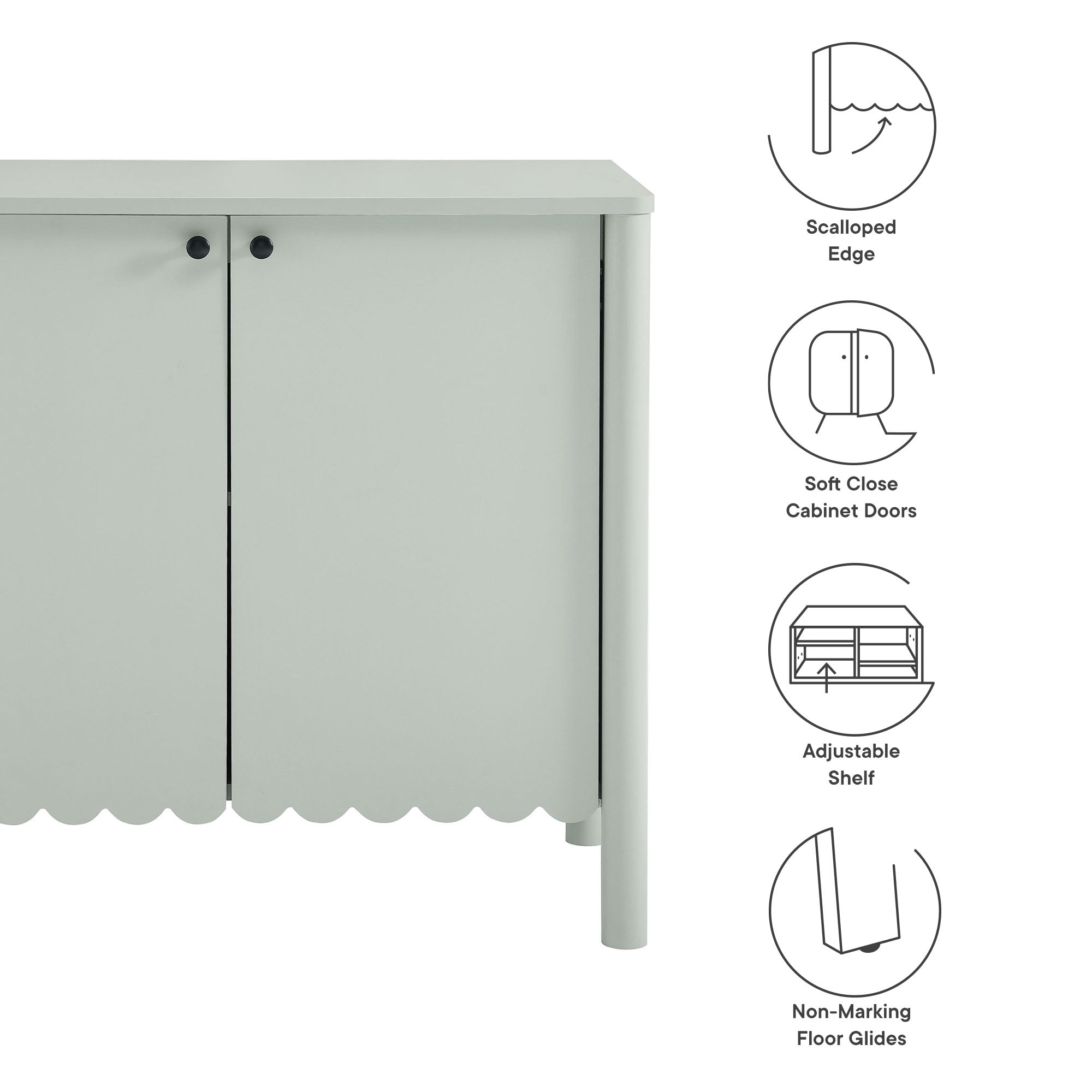 Emmeline 35" 2-Door Scalloped Sideboard Cabinet - Sage