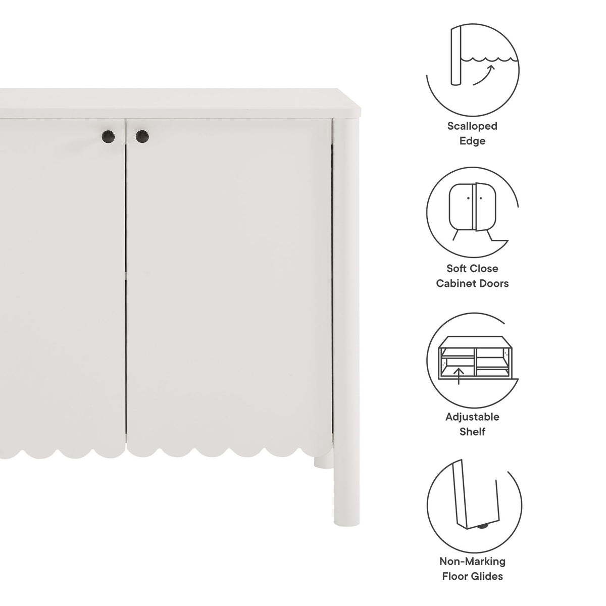 Emmeline 35" 2-Door Scalloped Sideboard Cabinet - White