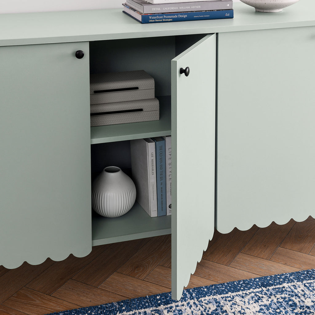 Emmeline 66" 4-Door Scalloped Sideboard Cabinet - Sage