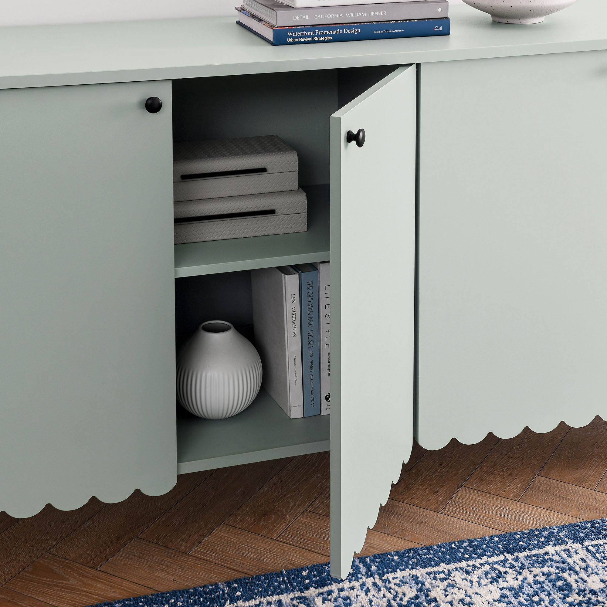 Emmeline 66" 4-Door Scalloped Sideboard Cabinet - Sage