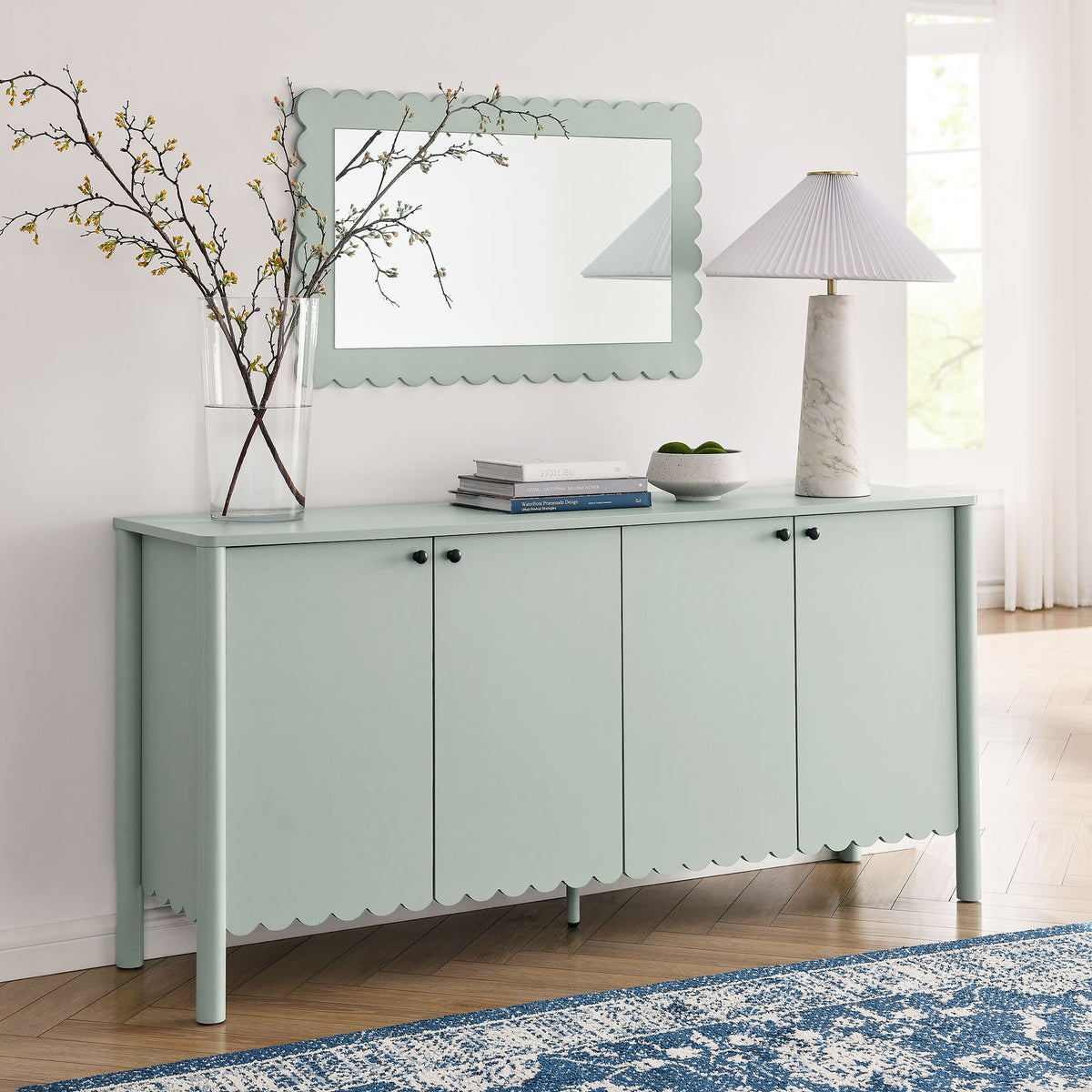 Emmeline 66" 4-Door Scalloped Sideboard Cabinet - Sage