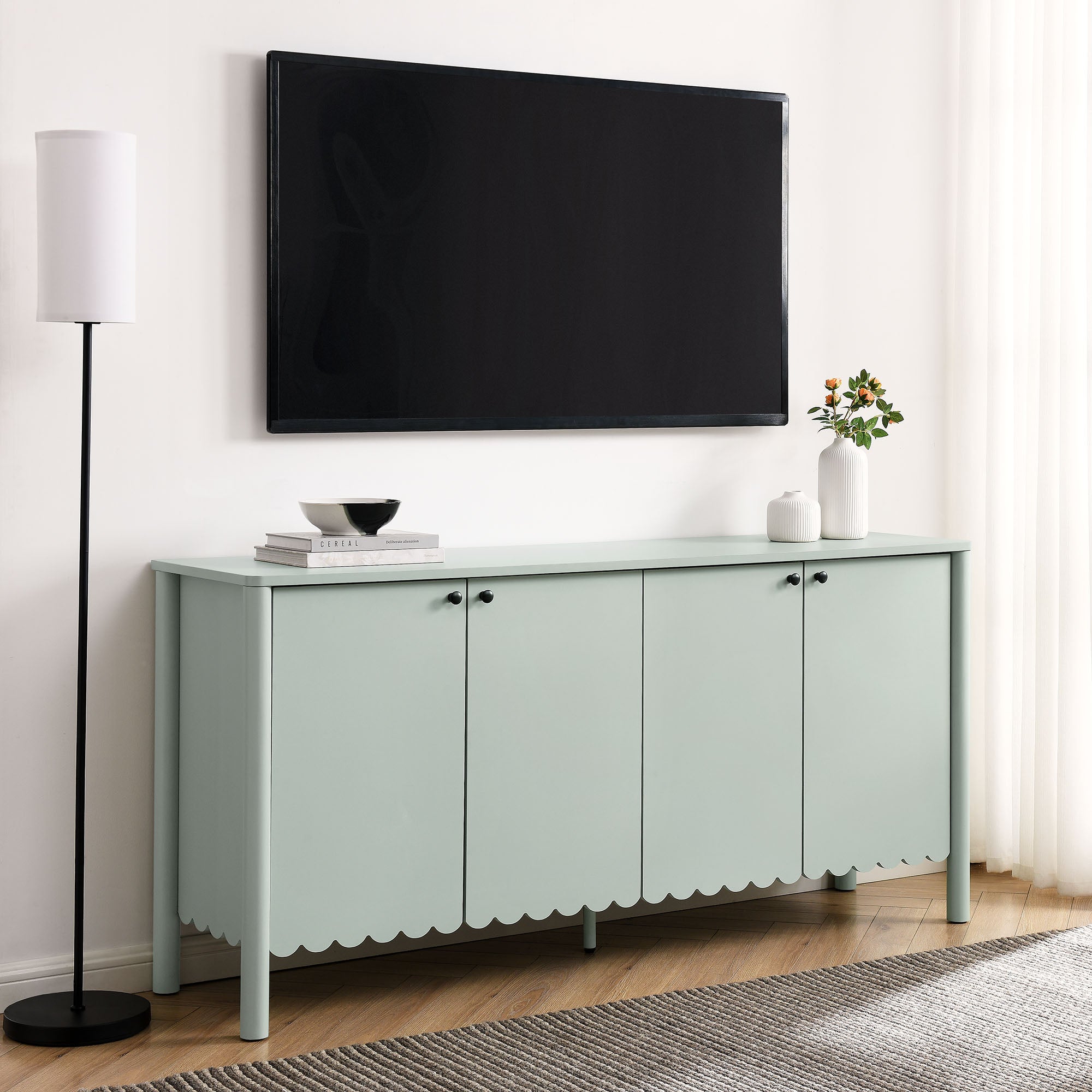 Emmeline 66" 4-Door Scalloped Sideboard Cabinet - Sage