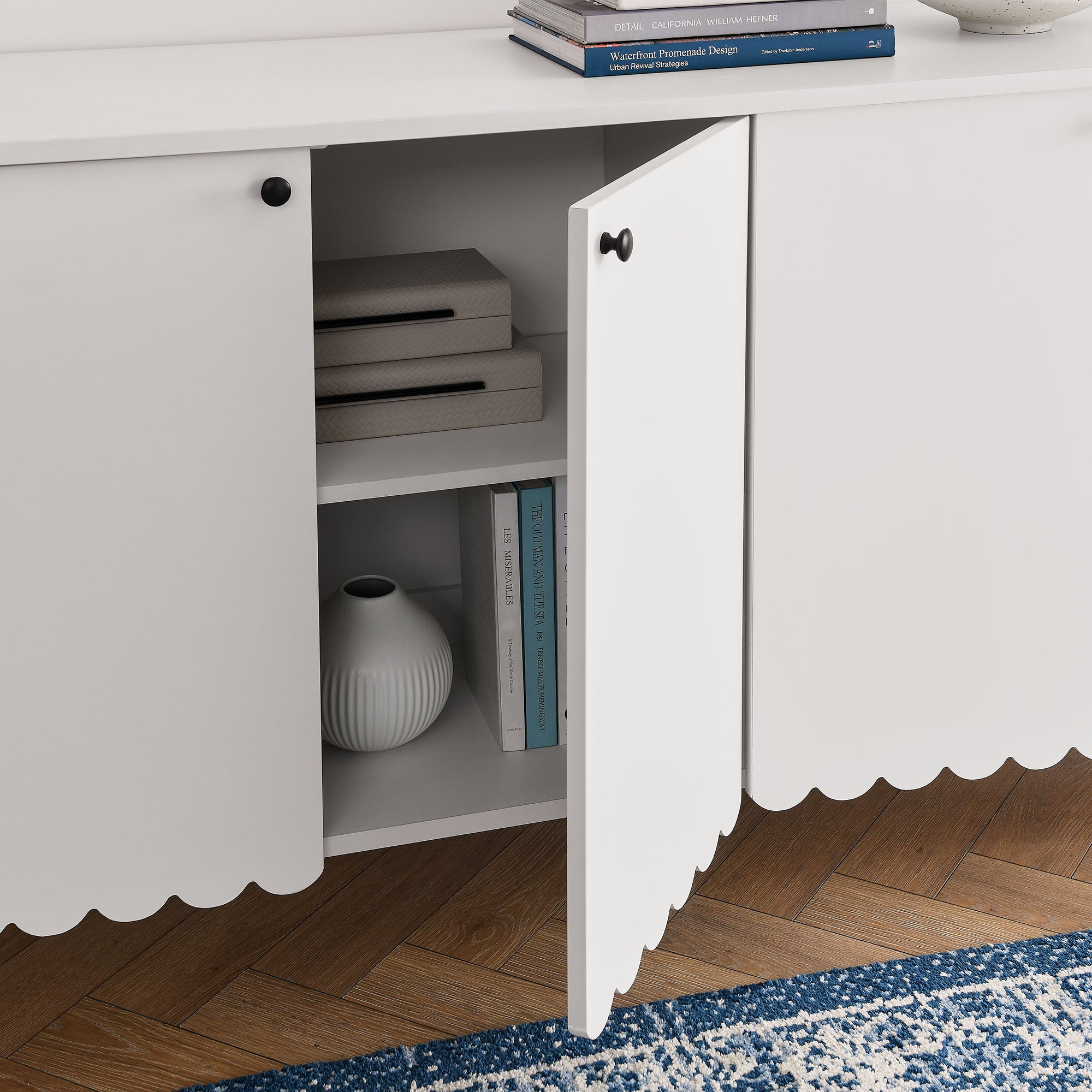 Emmeline 66" 4-Door Scalloped Sideboard Cabinet - White