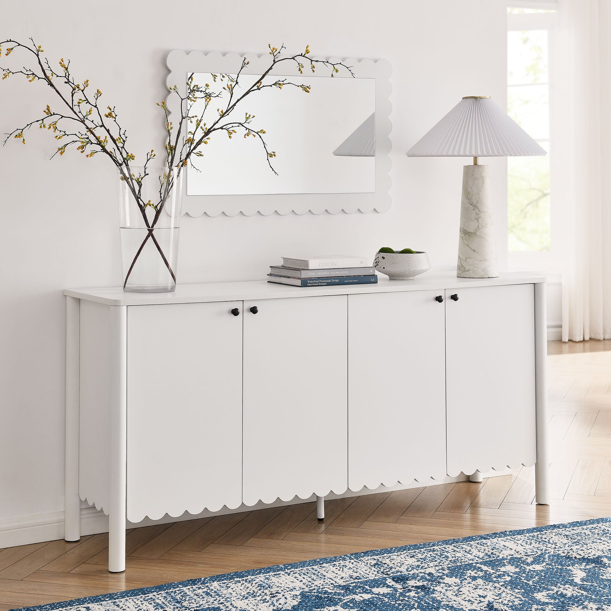 Emmeline 66" 4-Door Scalloped Sideboard Cabinet - White