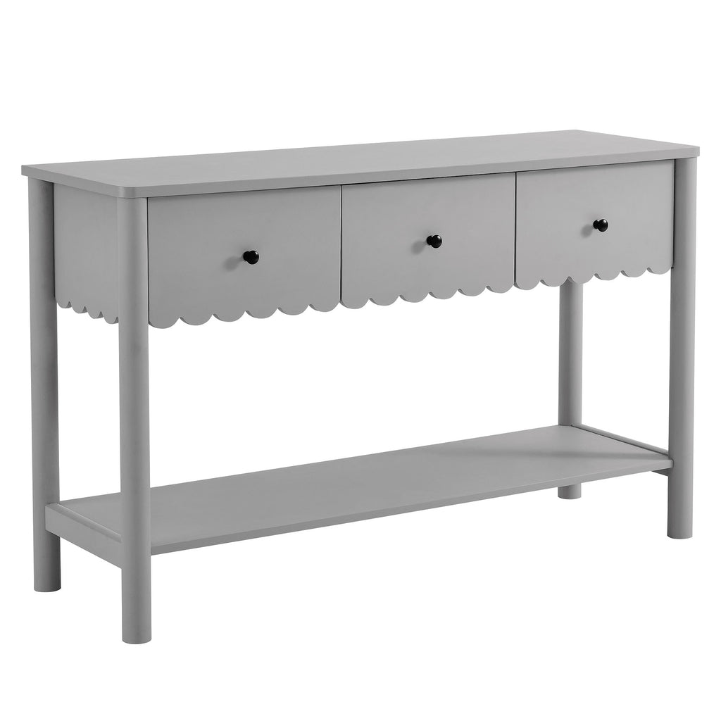 Emmeline 3-Drawer Scalloped Console Table - Light Gray
