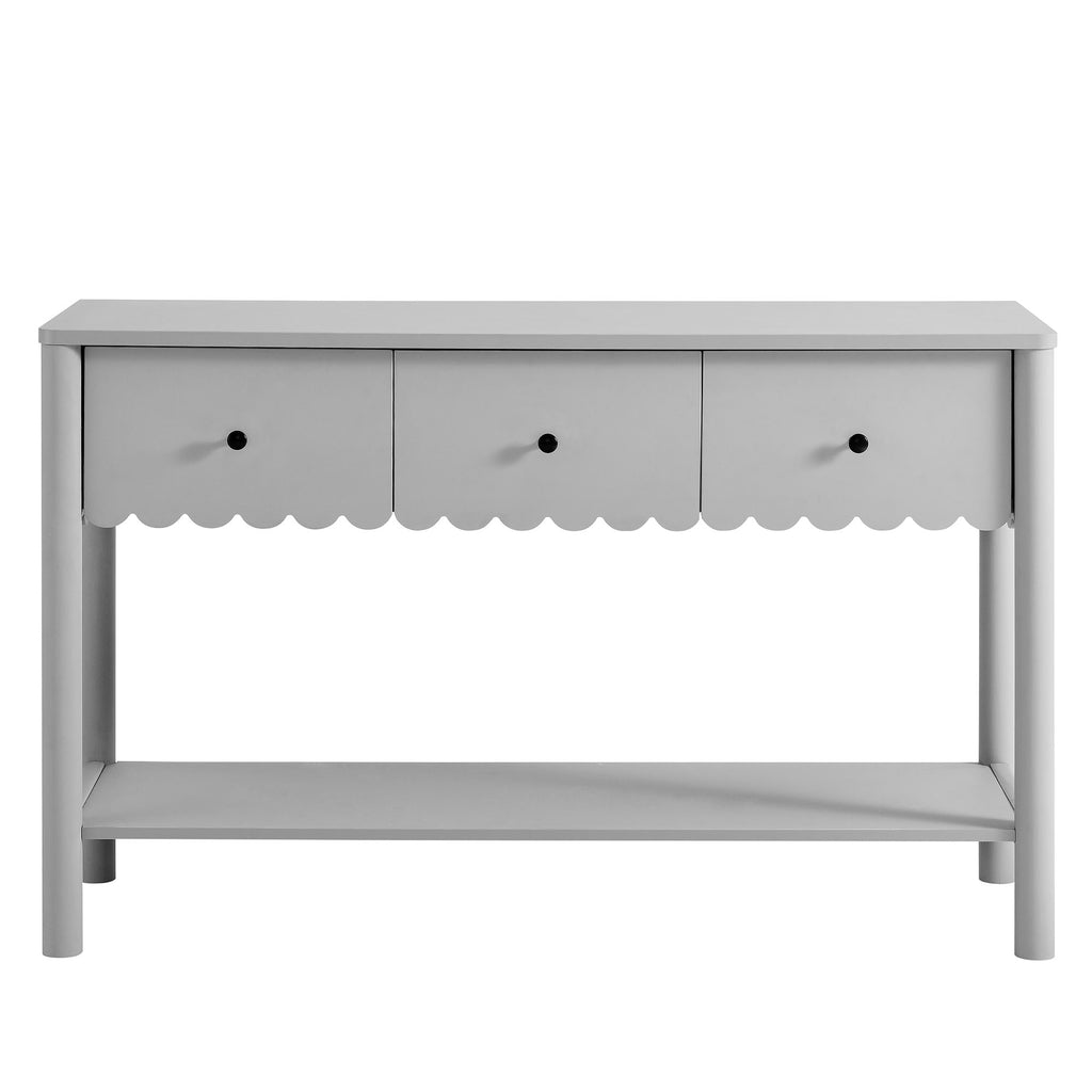 Emmeline 3-Drawer Scalloped Console Table - Light Gray