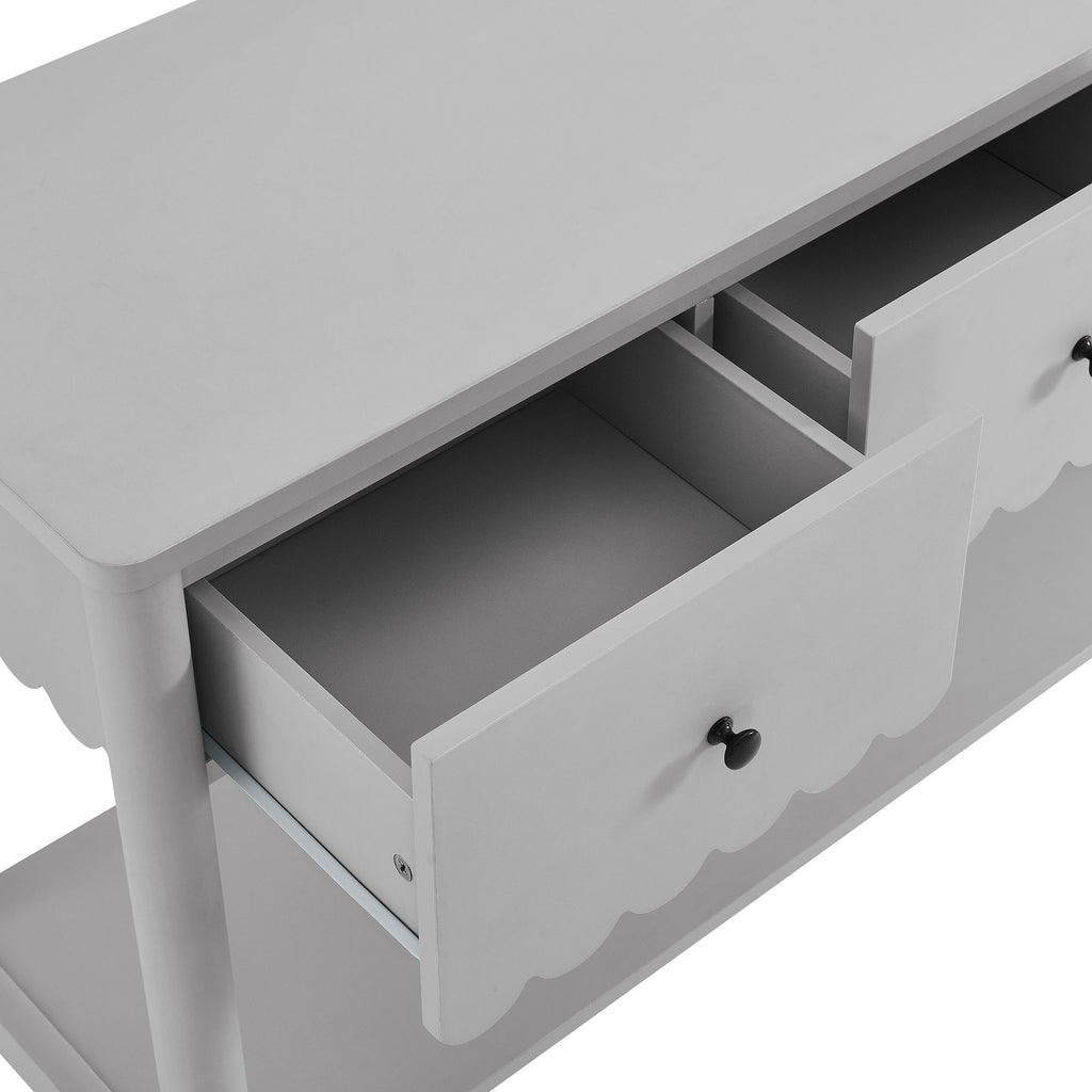 Emmeline 3-Drawer Scalloped Console Table - Light Gray