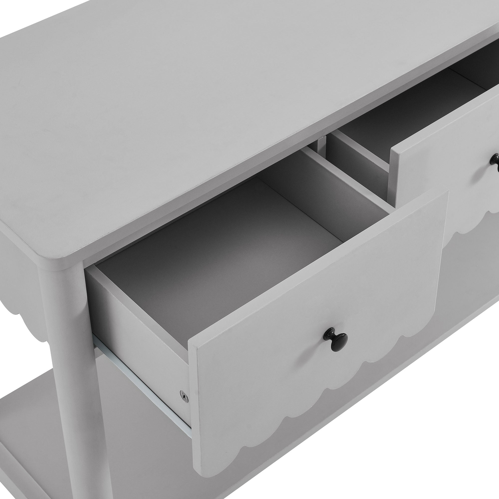 Emmeline 3-Drawer Scalloped Console Table - Light Gray