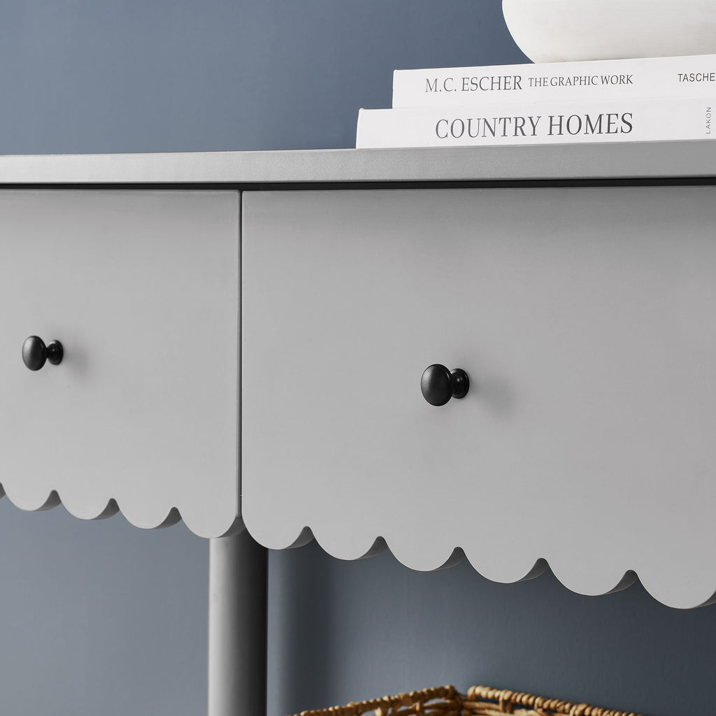 Emmeline 3-Drawer Scalloped Console Table - Light Gray