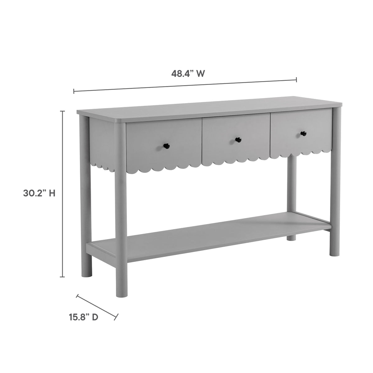 Emmeline 3-Drawer Scalloped Console Table - Light Gray