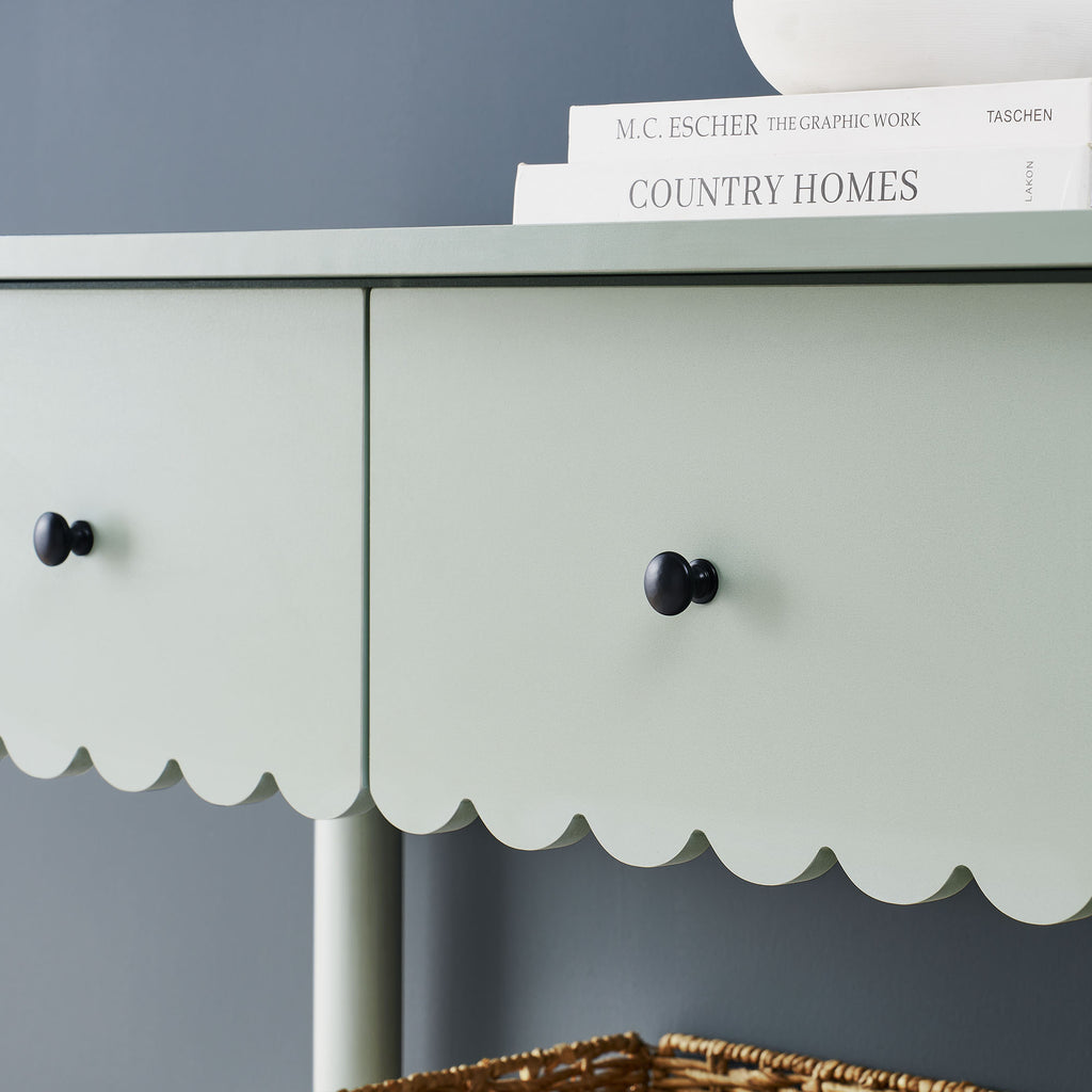 Emmeline 3-Drawer Scalloped Console Table - Sage