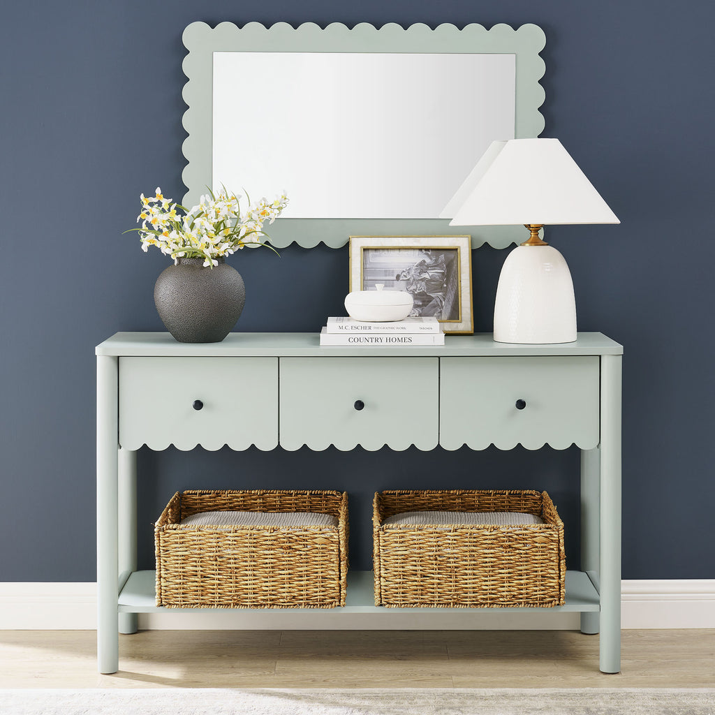 Emmeline 3-Drawer Scalloped Console Table - Sage
