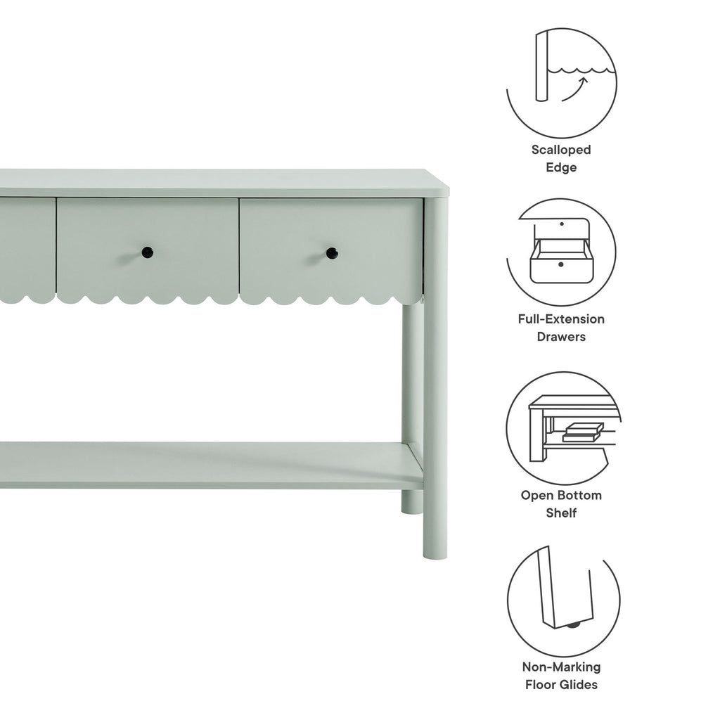 Emmeline 3-Drawer Scalloped Console Table - Sage