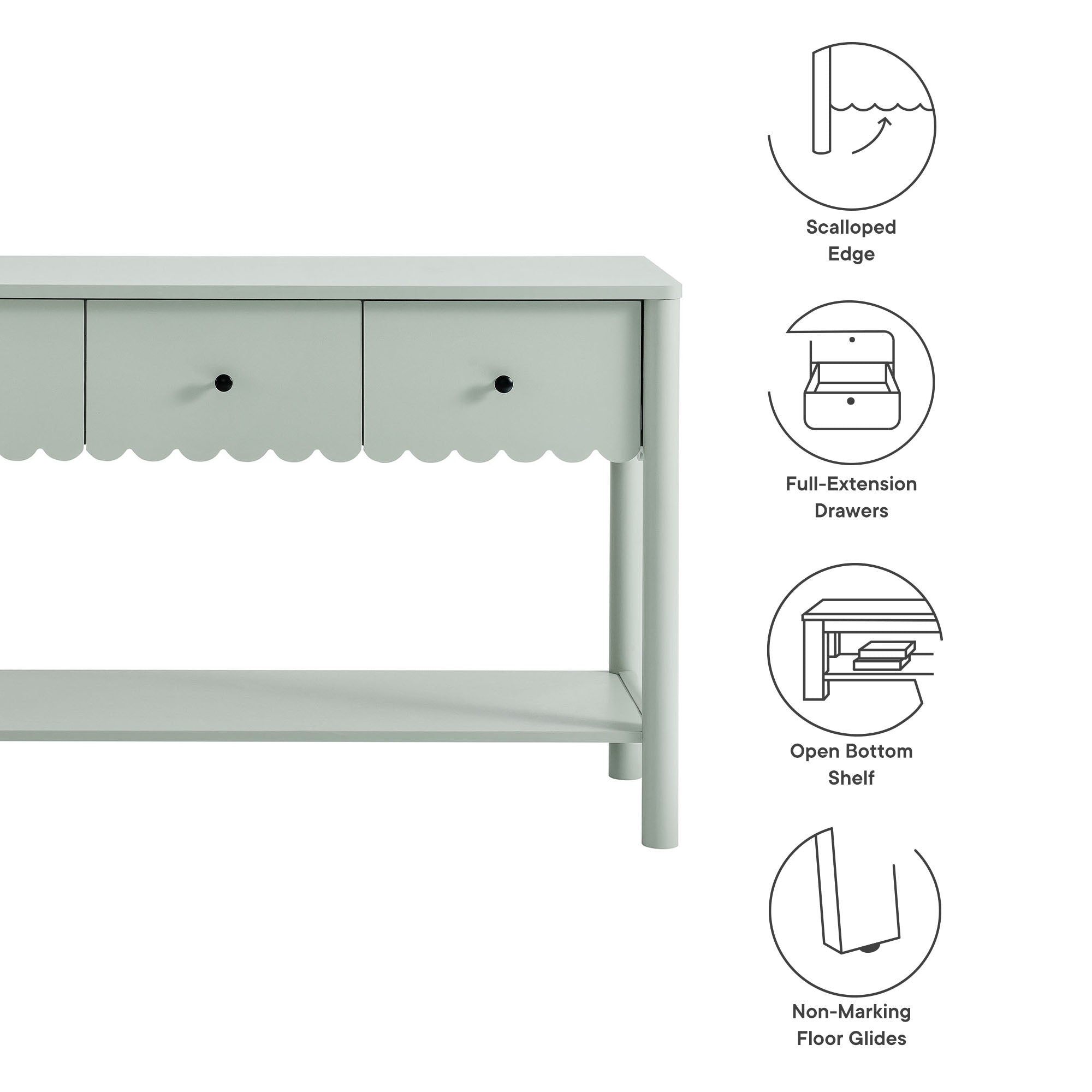 Emmeline 3-Drawer Scalloped Console Table - Sage
