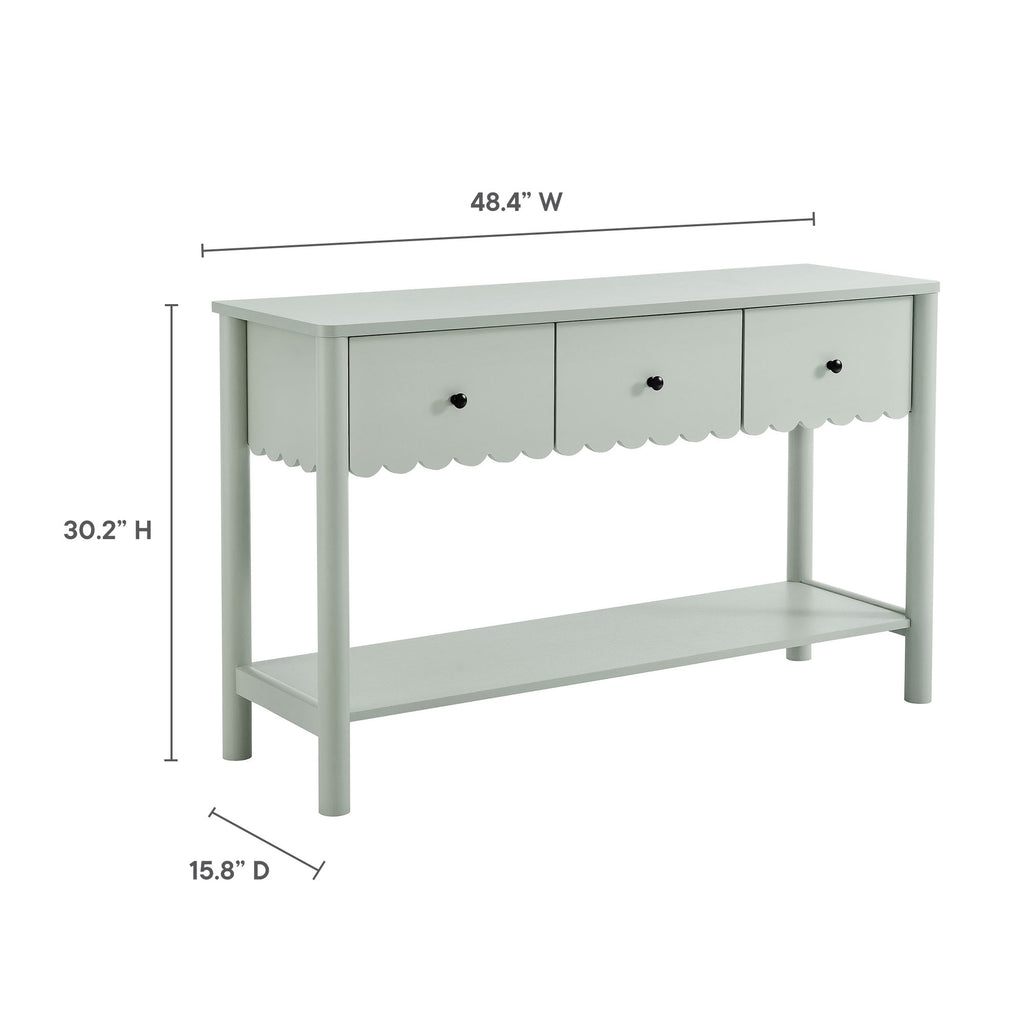Emmeline 3-Drawer Scalloped Console Table - Sage