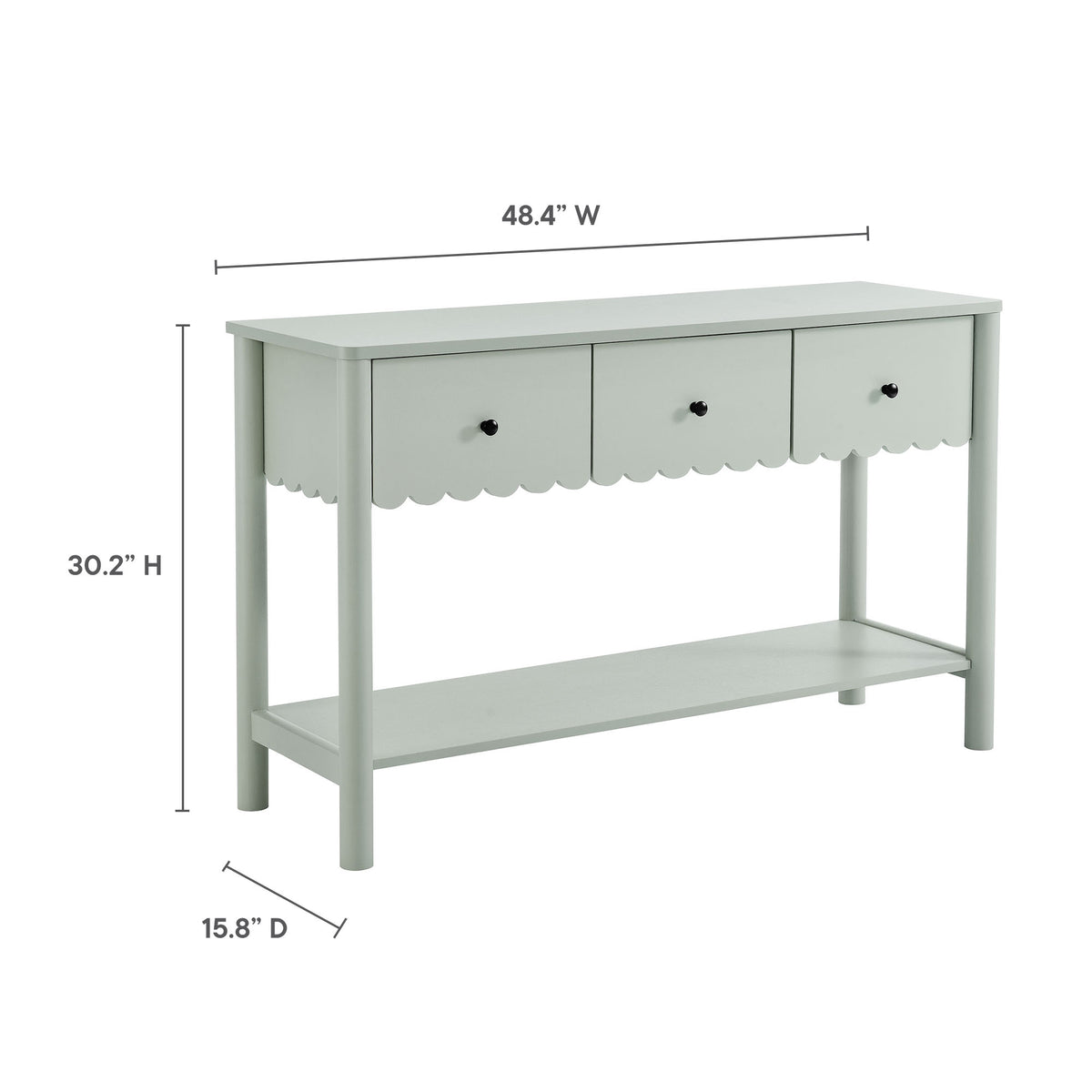 Emmeline 3-Drawer Scalloped Console Table - Sage