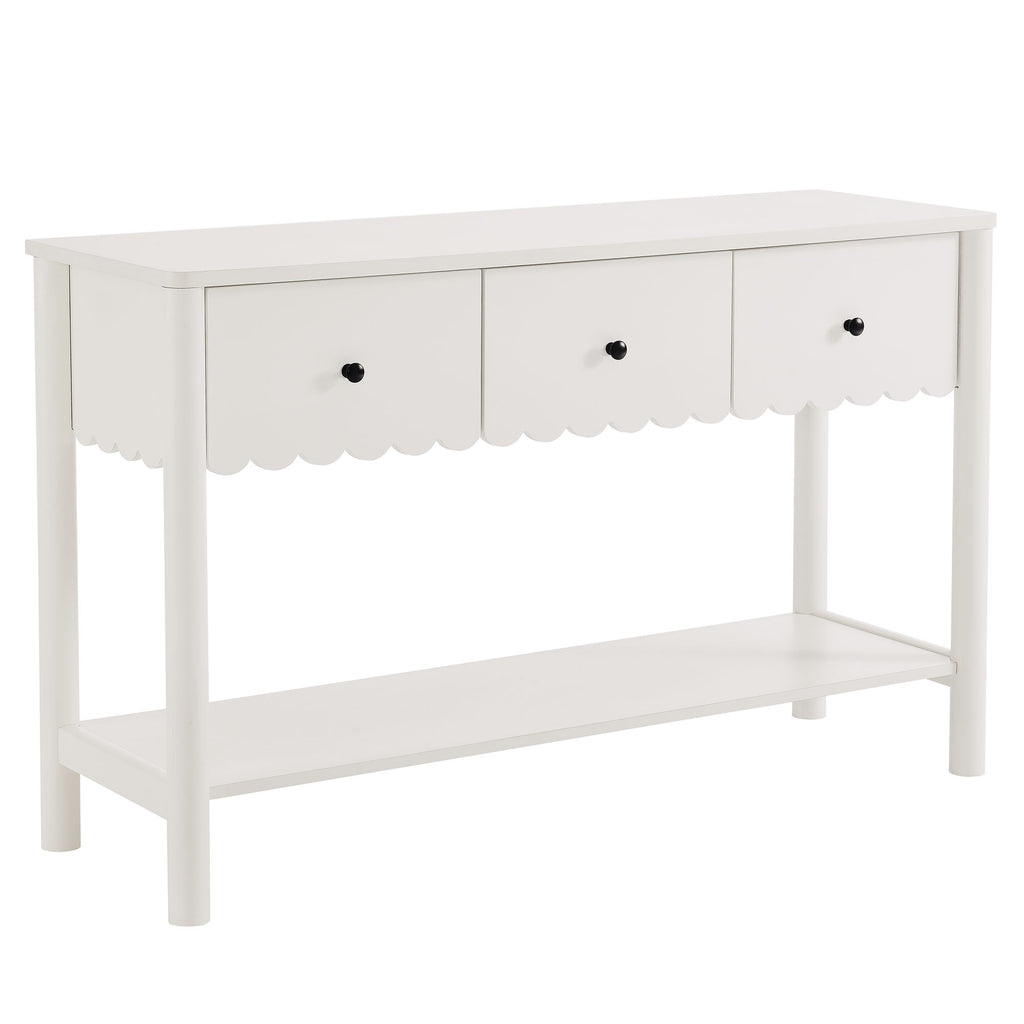 Emmeline 3-Drawer Scalloped Console Table - White