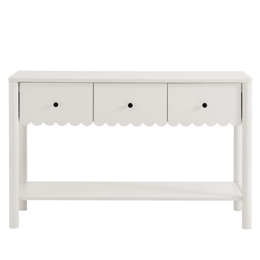 Emmeline 3-Drawer Scalloped Console Table - White
