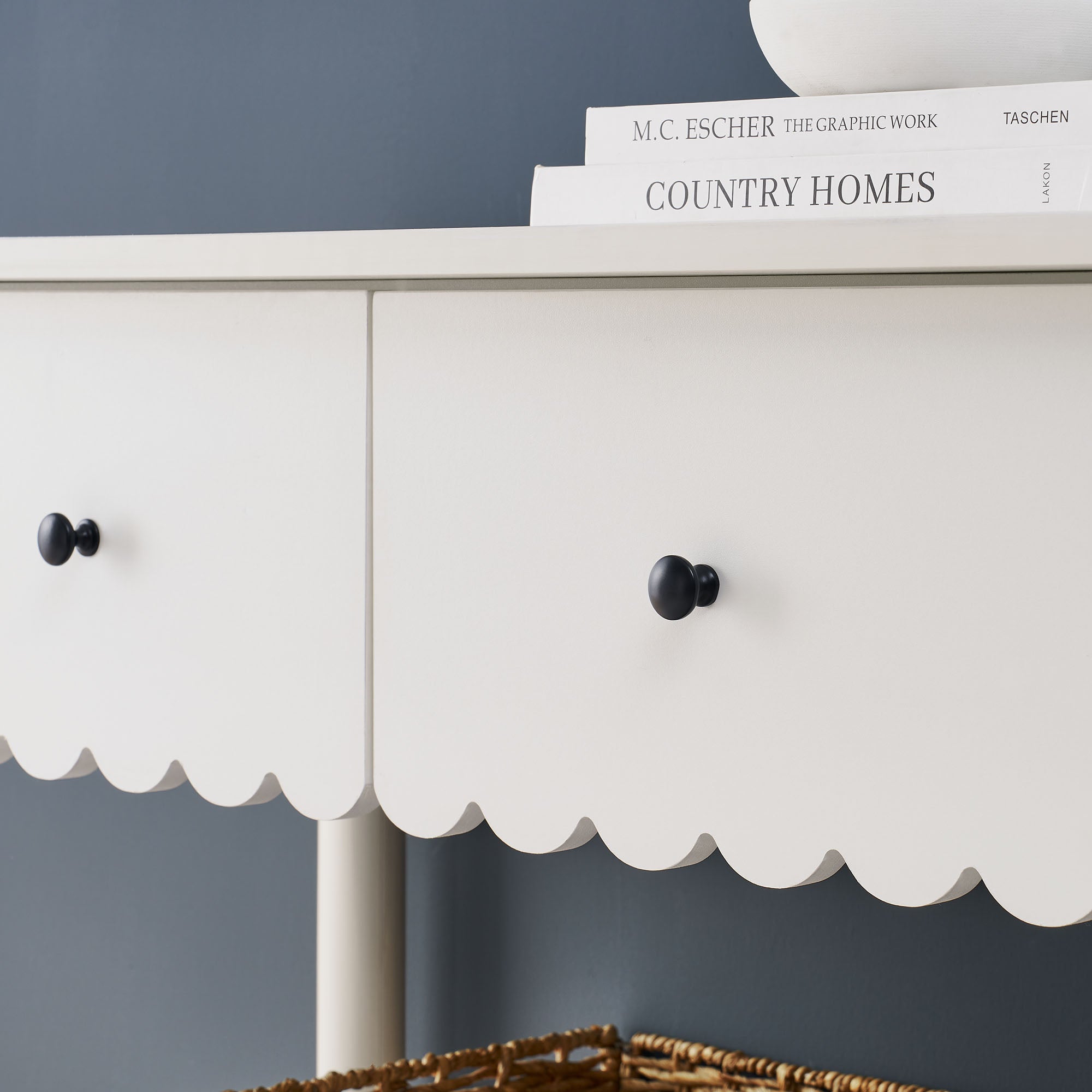Emmeline 3-Drawer Scalloped Console Table - White