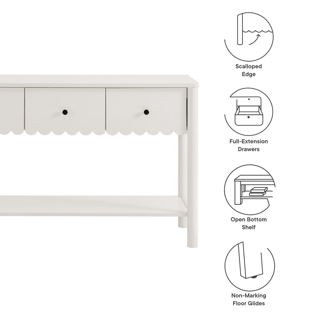 Emmeline 3-Drawer Scalloped Console Table - White
