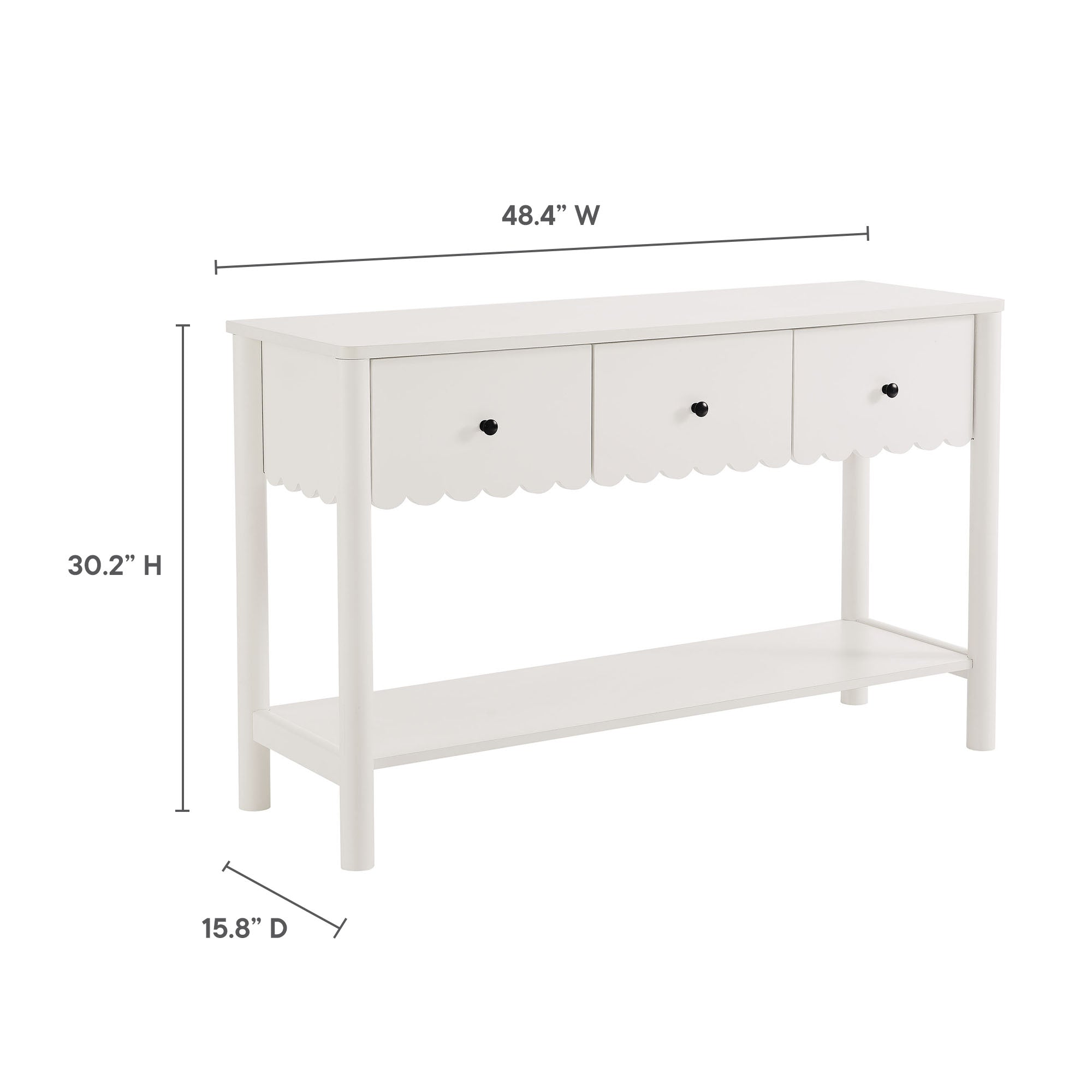 Emmeline 3-Drawer Scalloped Console Table - White