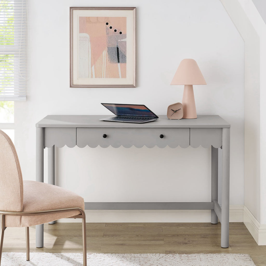 Emmeline 1-Drawer Scallop Writing Desk - Light Gray