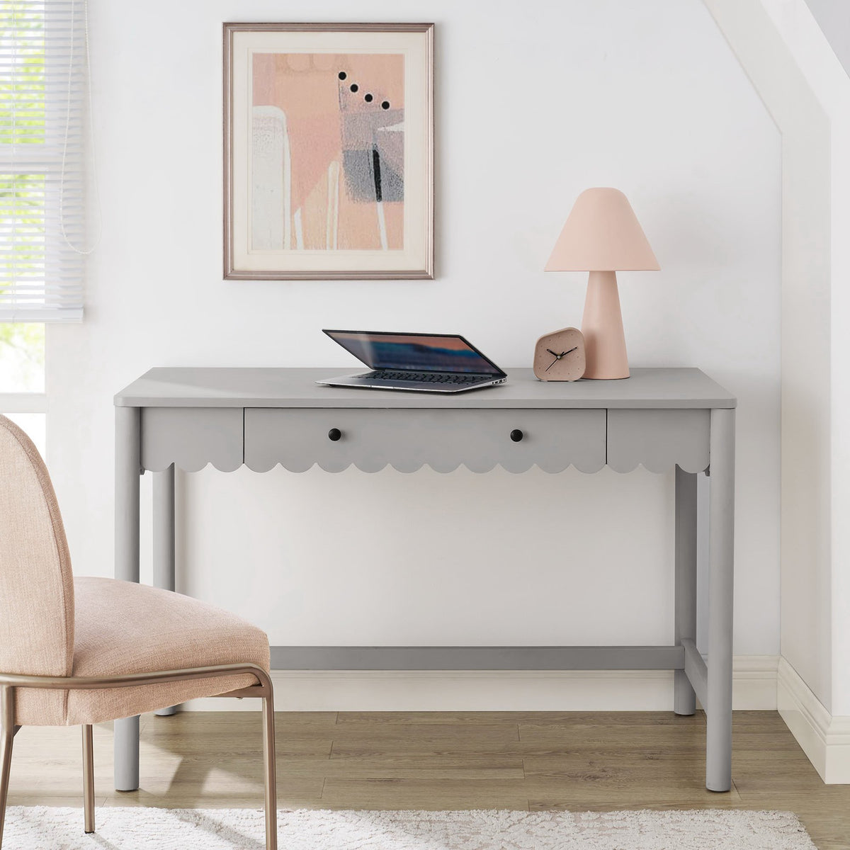Emmeline 1-Drawer Scallop Writing Desk - Light Gray