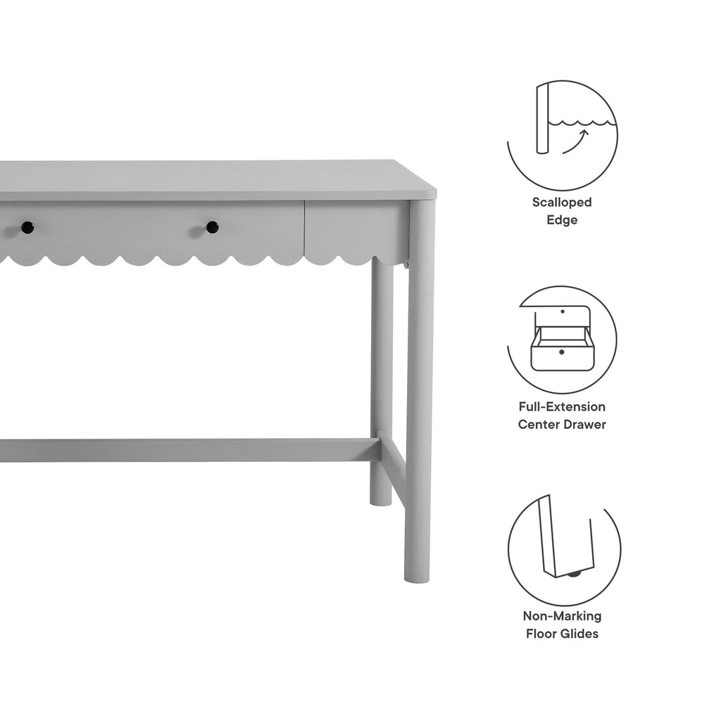 Emmeline 1-Drawer Scallop Writing Desk - Light Gray