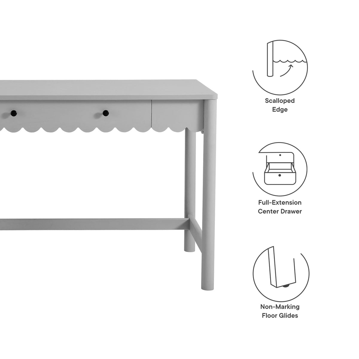 Emmeline 1-Drawer Scallop Writing Desk - Light Gray
