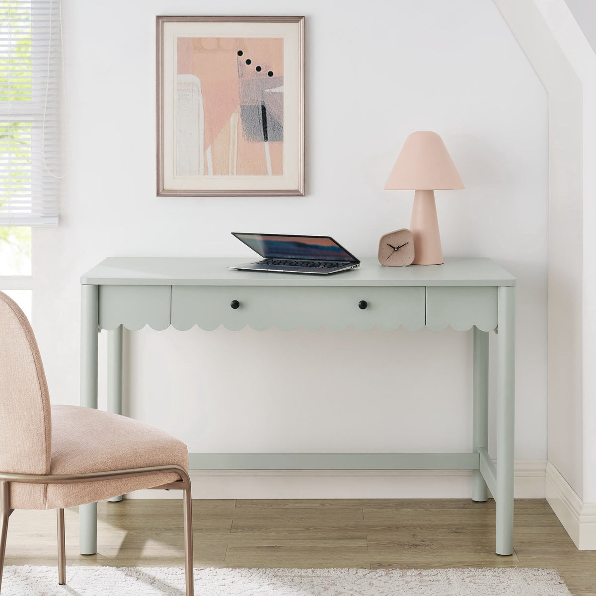 Emmeline 1-Drawer Scallop Writing Desk - Sage