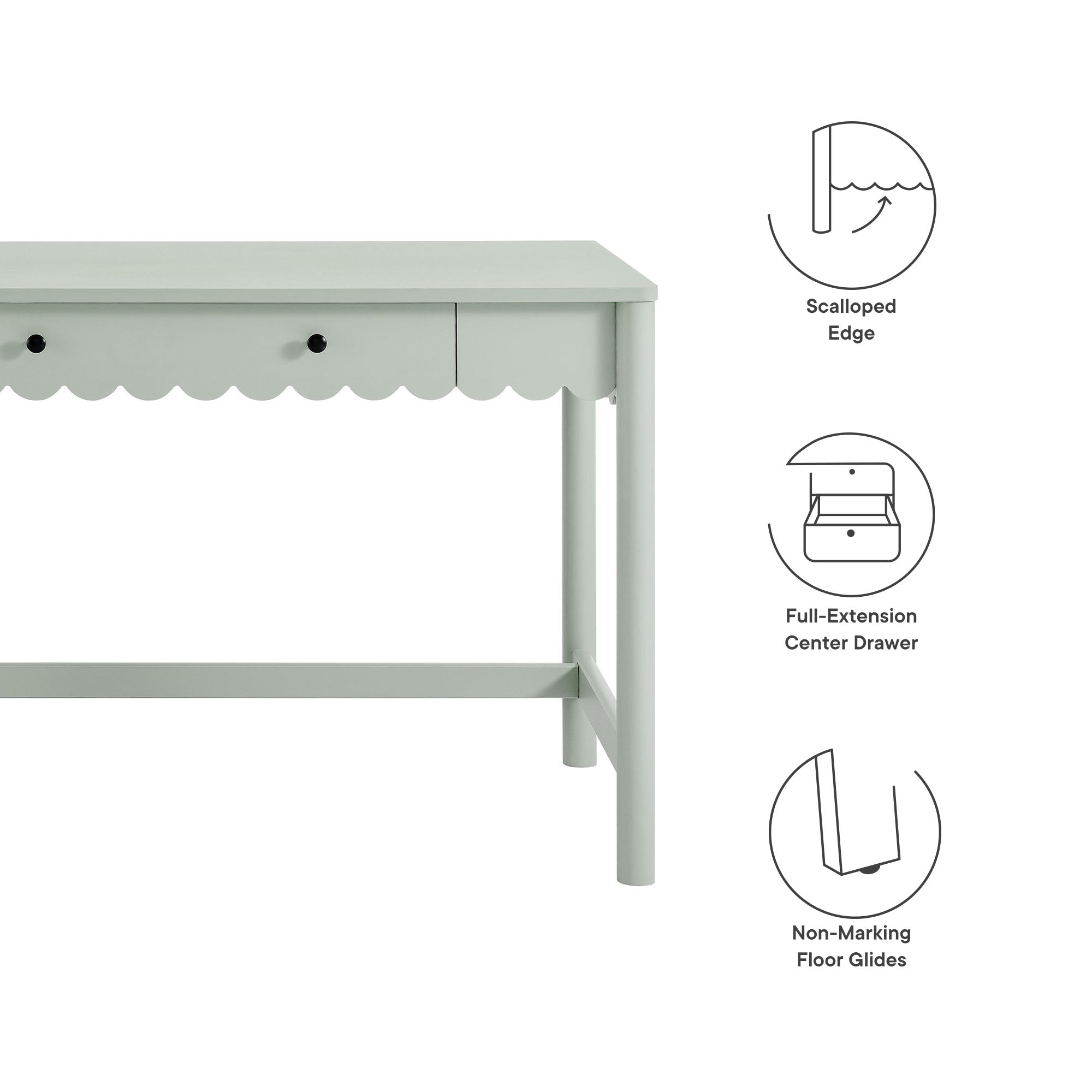 Emmeline 1-Drawer Scallop Writing Desk - Sage