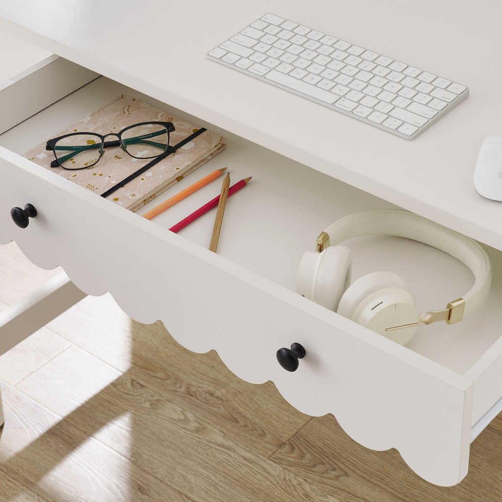 Emmeline 1-Drawer Scallop Writing Desk - White