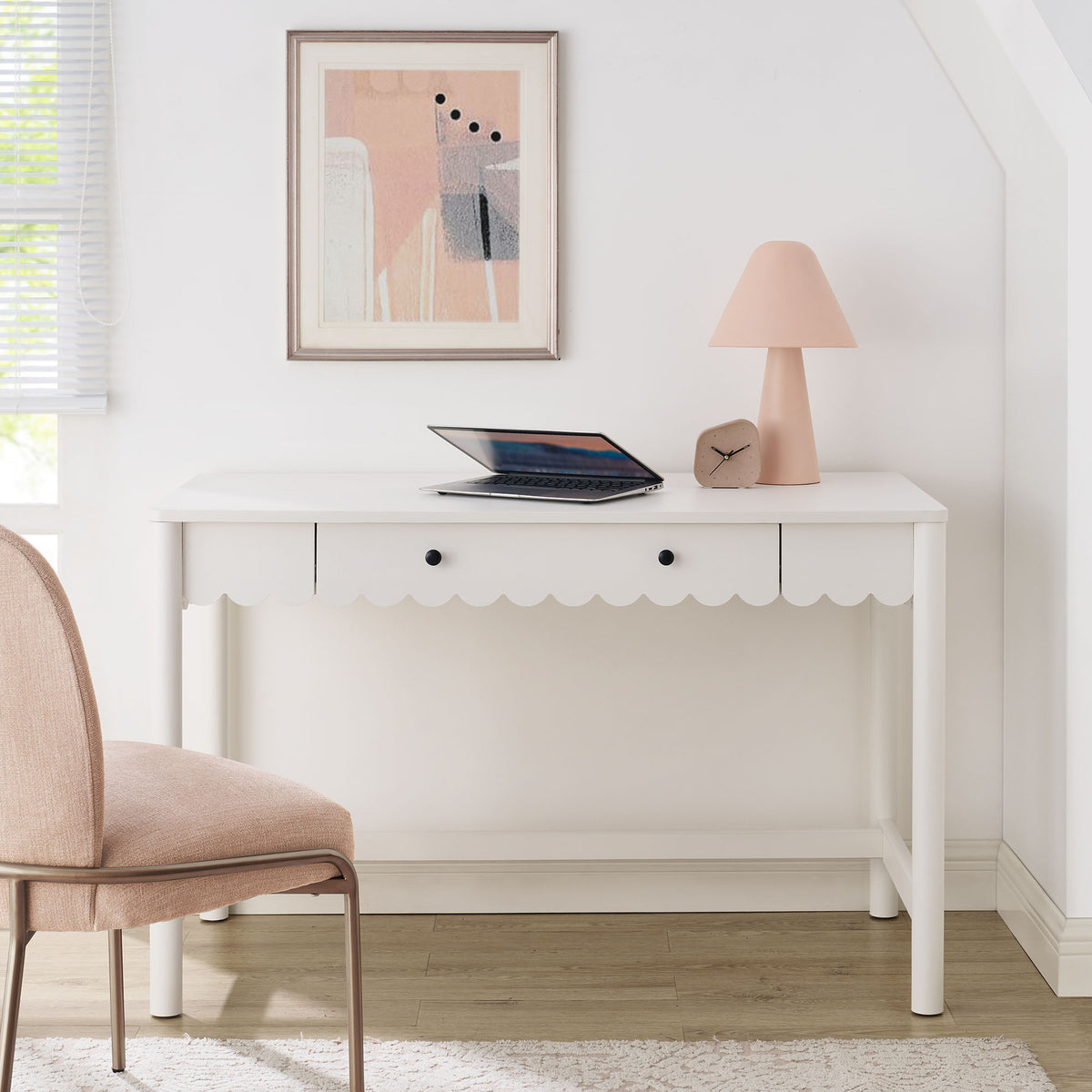 Emmeline 1-Drawer Scallop Writing Desk - White