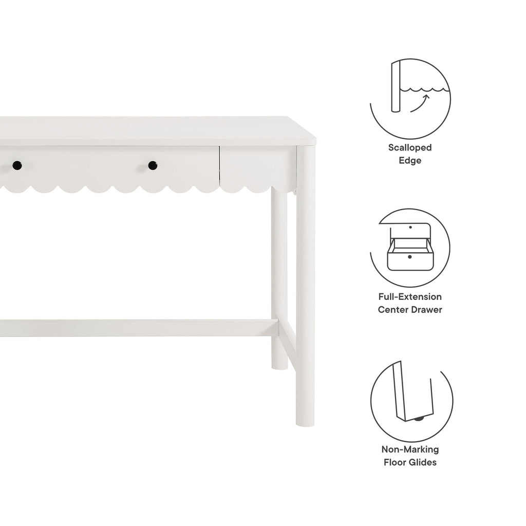 Emmeline 1-Drawer Scallop Writing Desk - White