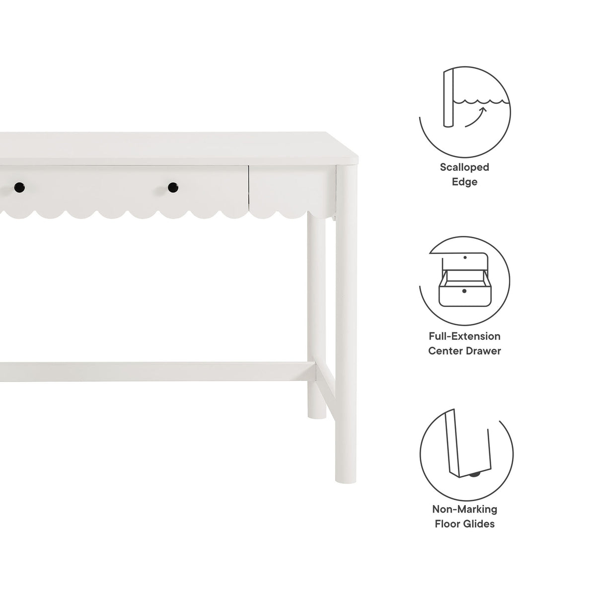 Emmeline 1-Drawer Scallop Writing Desk - White