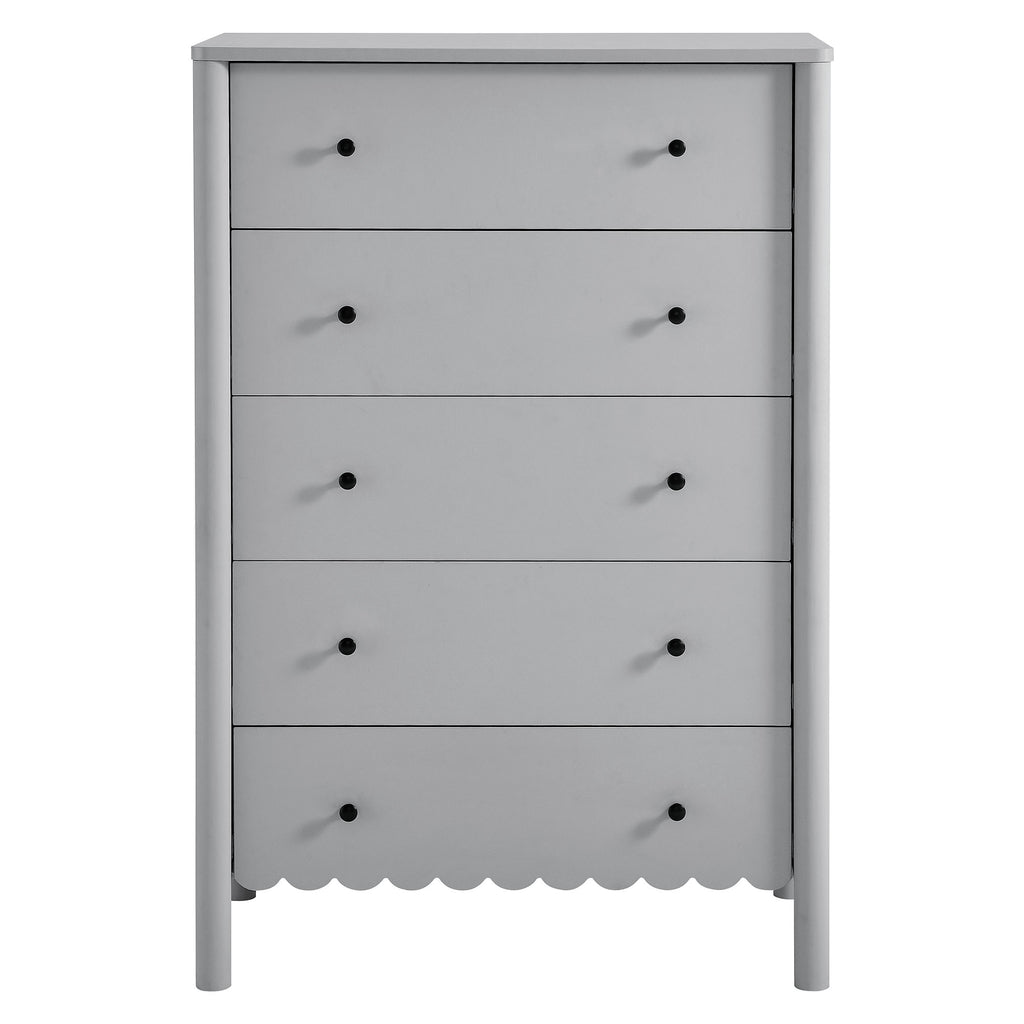 Emmeline Scalloped 5-Drawer Chest - Light Gray