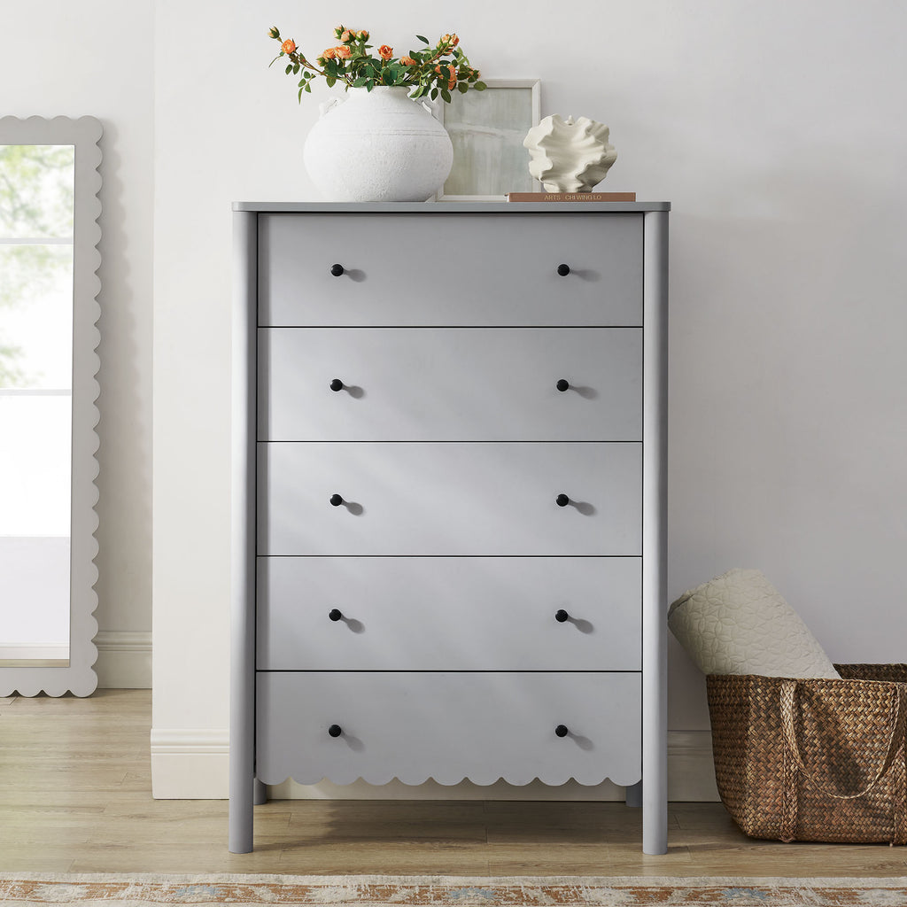 Emmeline Scalloped 5-Drawer Chest - Light Gray