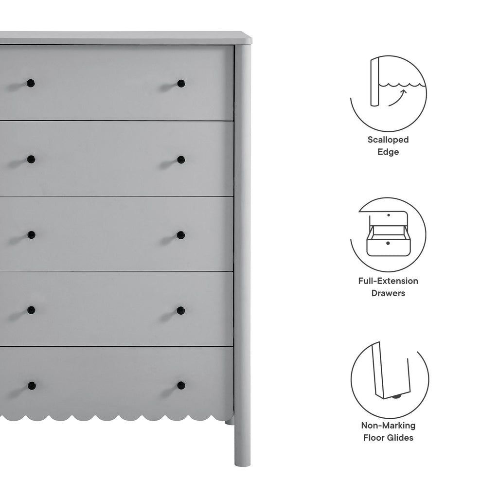 Emmeline Scalloped 5-Drawer Chest - Light Gray