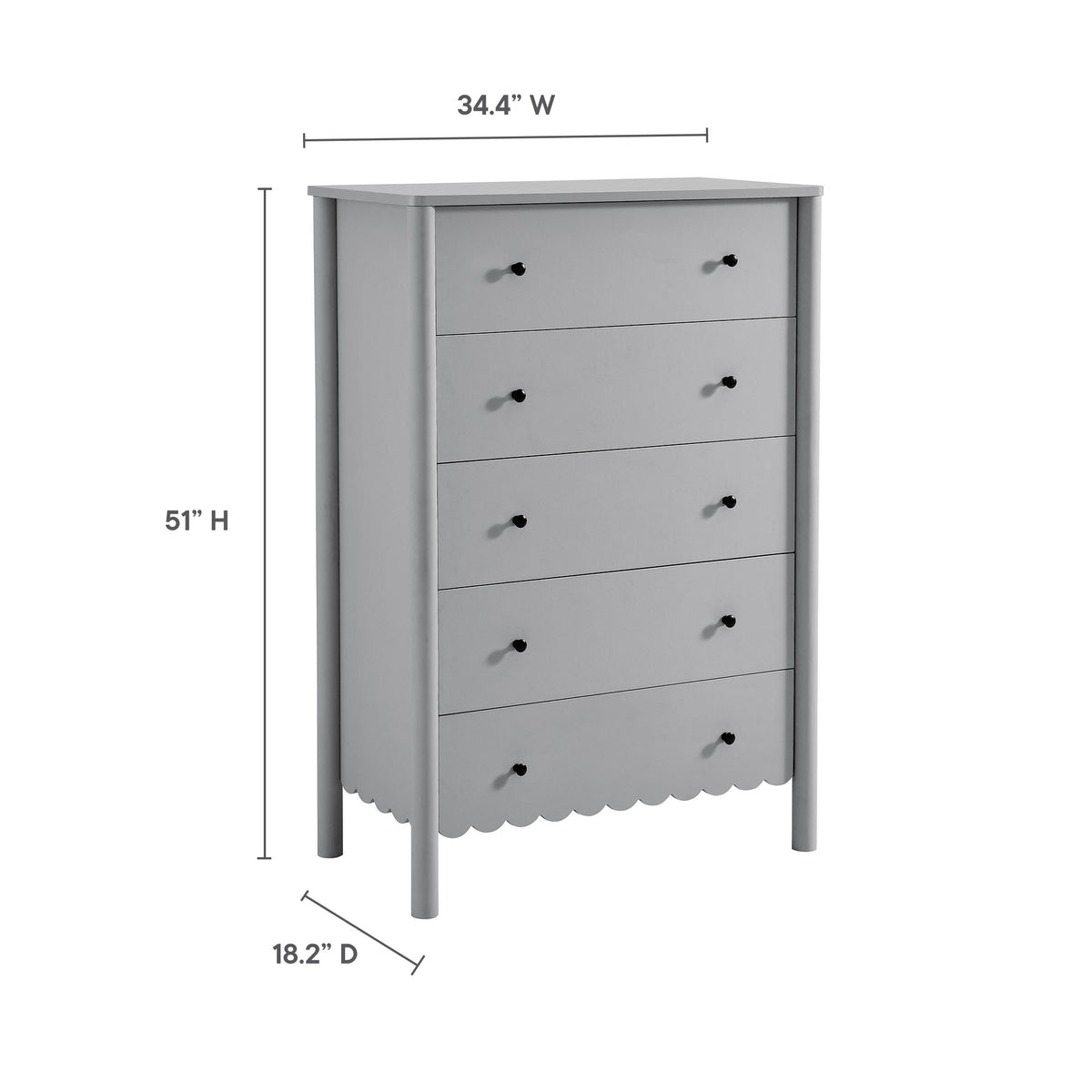 Emmeline Scalloped 5-Drawer Chest - Light Gray