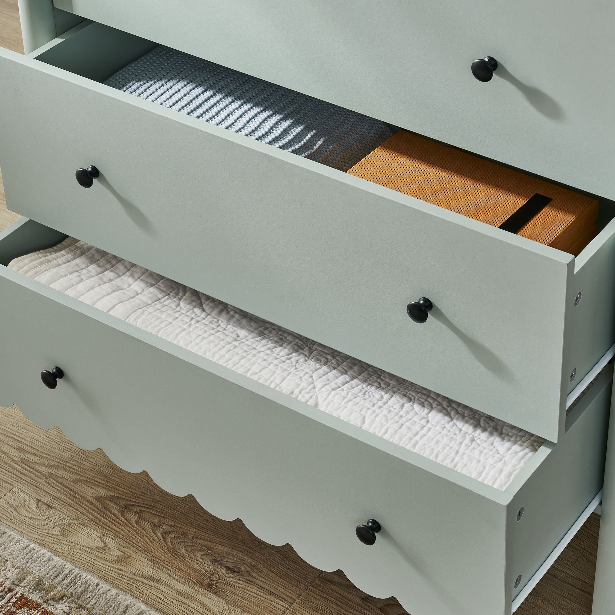 Emmeline Scalloped 5-Drawer Chest - Sage