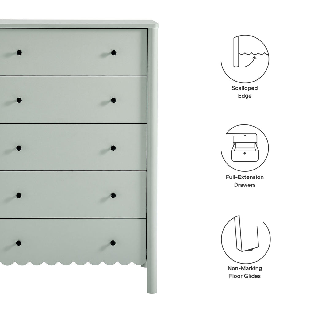 Emmeline Scalloped 5-Drawer Chest - Sage