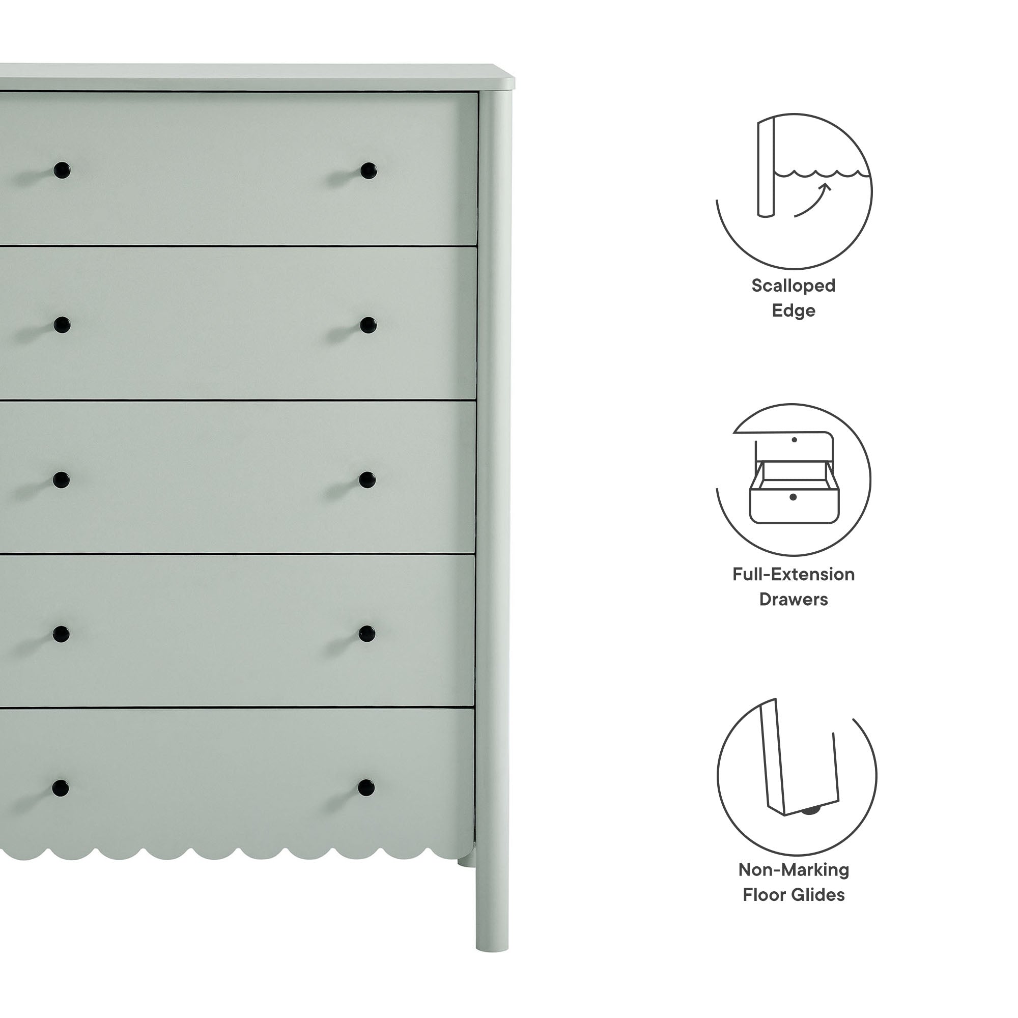 Emmeline Scalloped 5-Drawer Chest - Sage