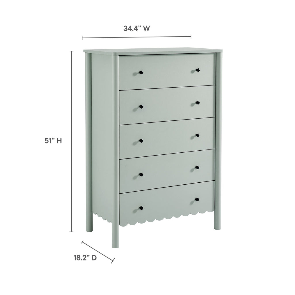 Emmeline Scalloped 5-Drawer Chest - Sage