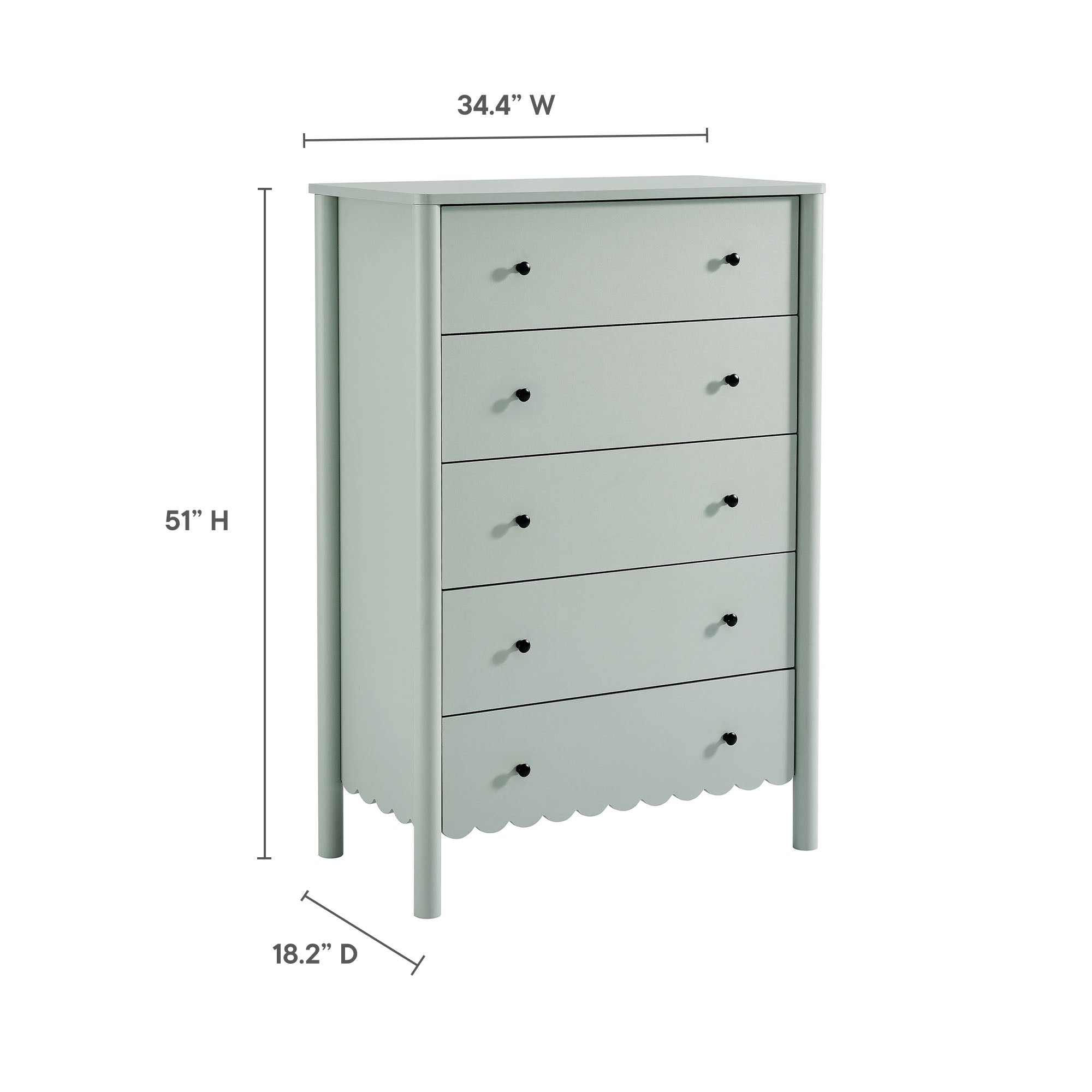 Emmeline Scalloped 5-Drawer Chest - Sage