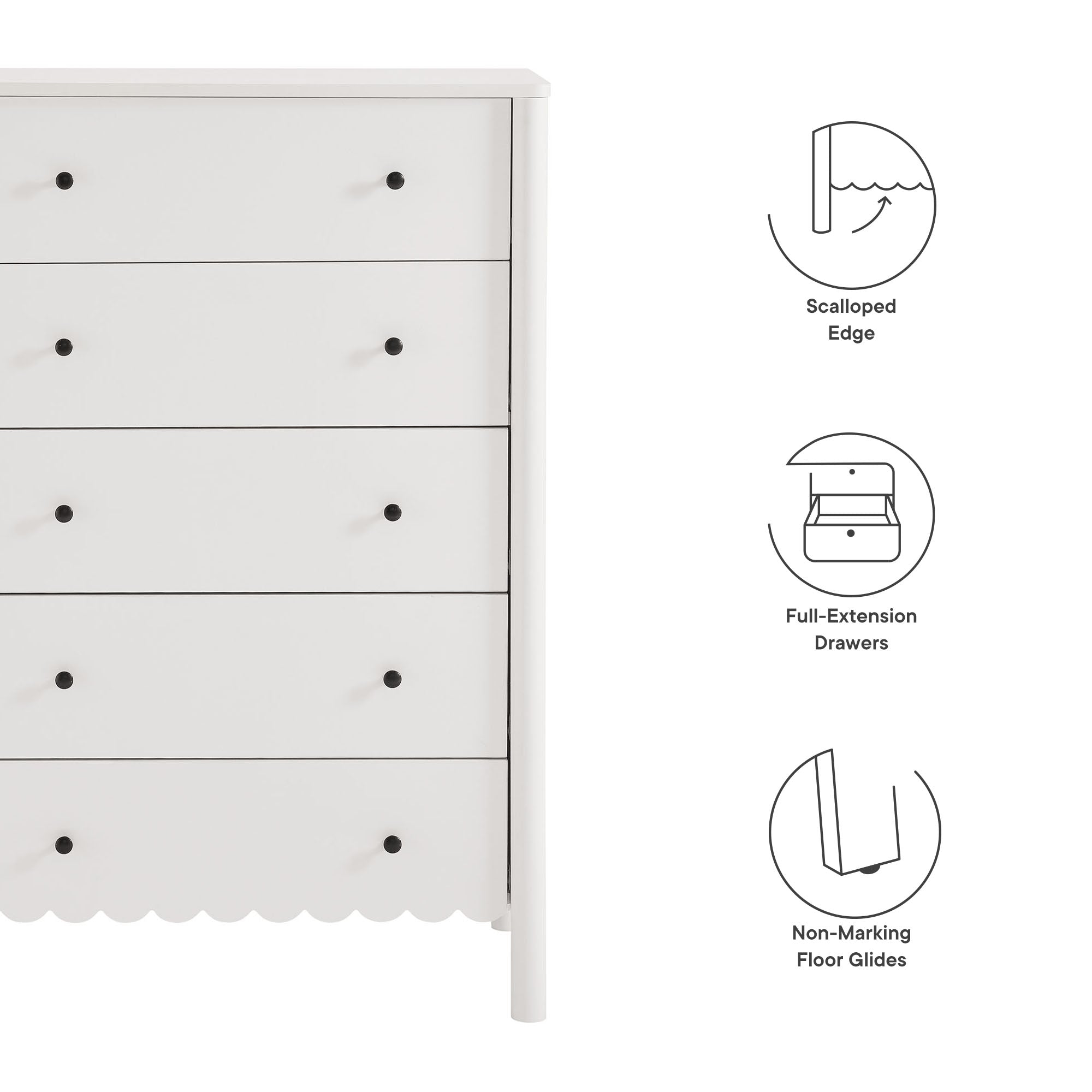 Emmeline Scalloped 5-Drawer Chest - White