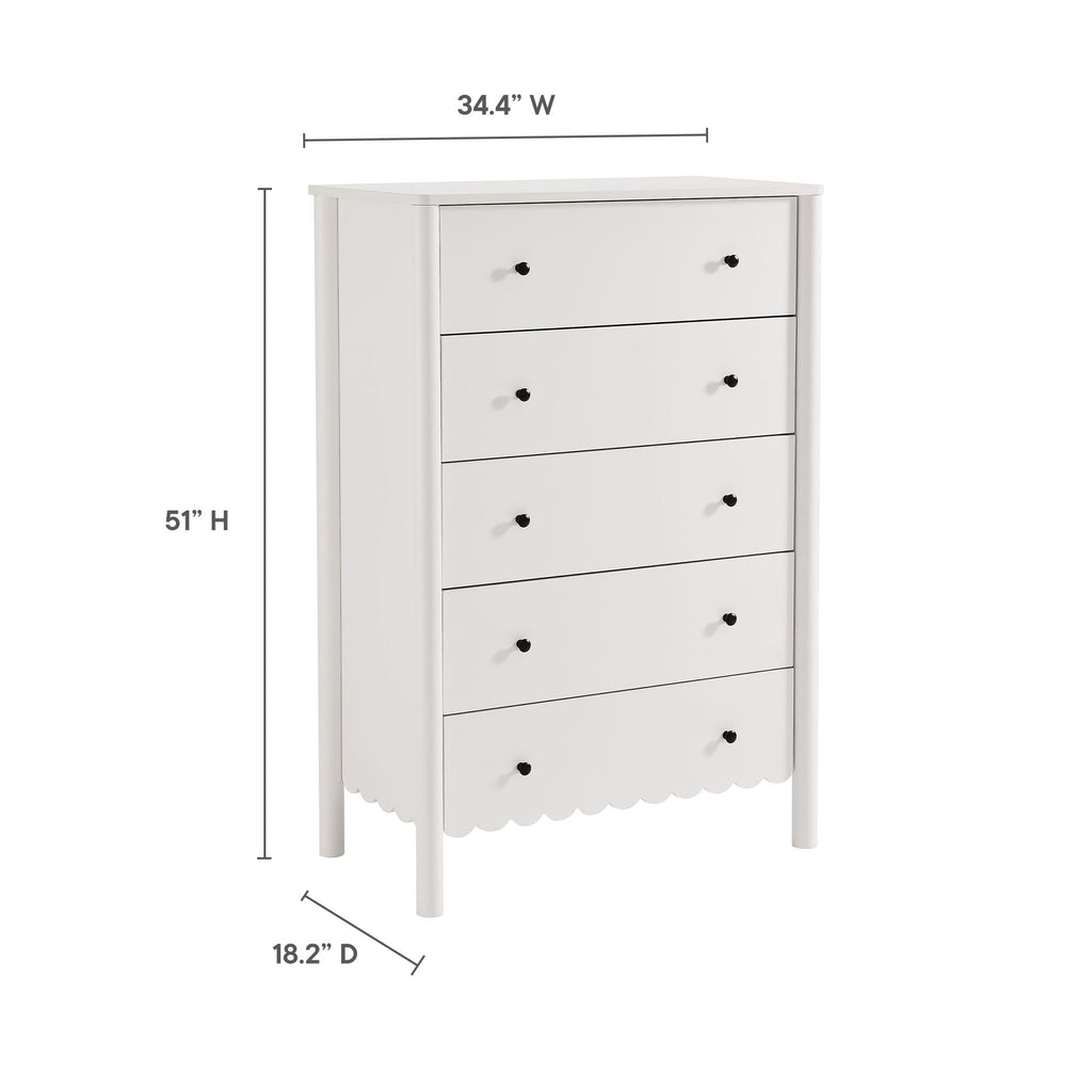 Emmeline Scalloped 5-Drawer Chest - White