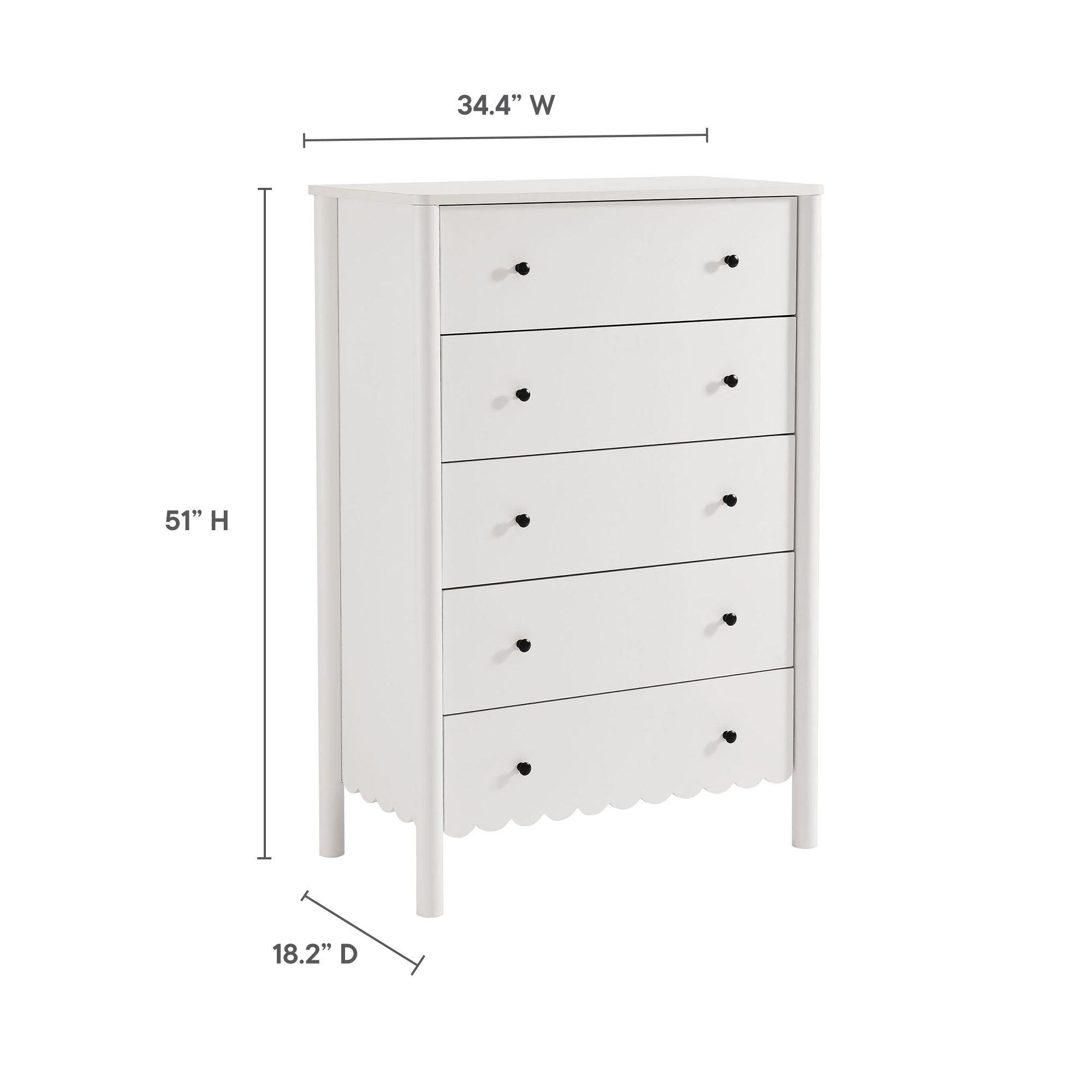 Emmeline Scalloped 5-Drawer Chest - White