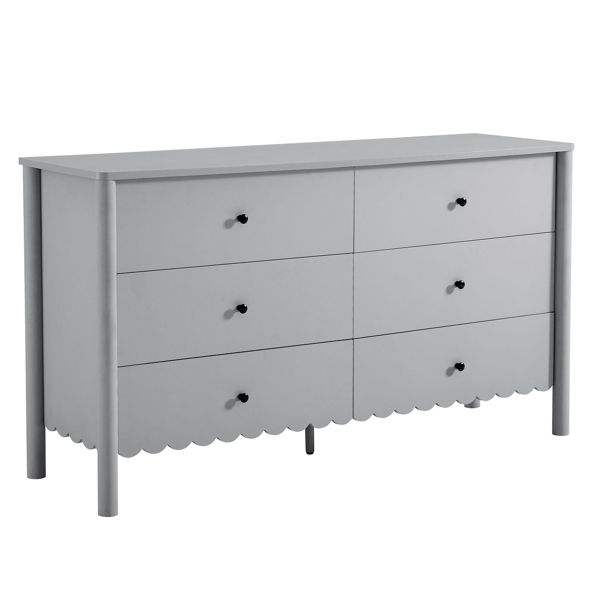 Emmeline Scalloped 6-Drawer Dresser - Light Gray